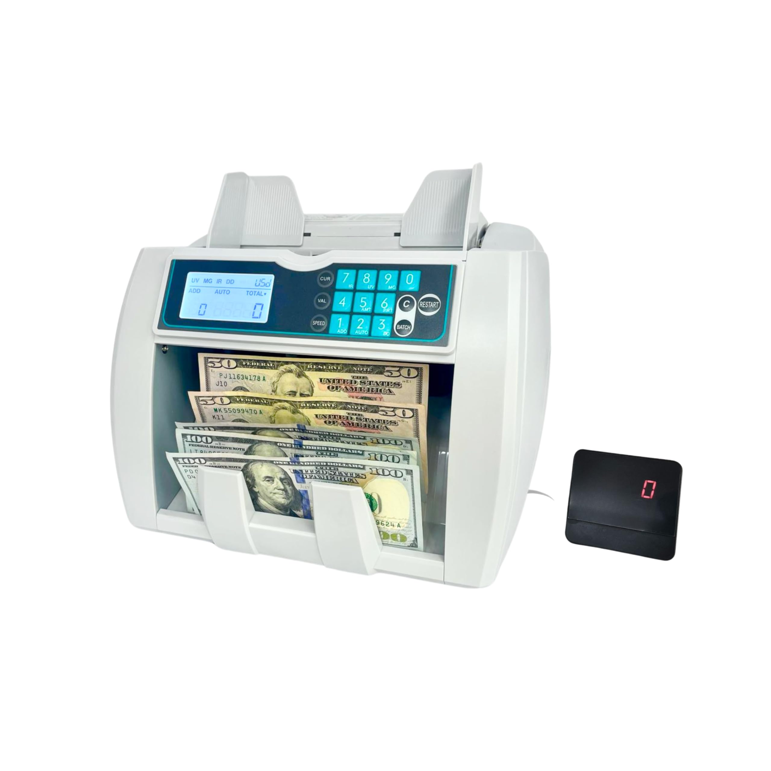 CDM-1700 Mixed Denomination Money Counter Machine, Bank-Grade Currency Detector Powered with UV/MG/IR, Counterfeit Detection, Value Counting, Add and Batch Modes, Cash Counter with LCD Display.