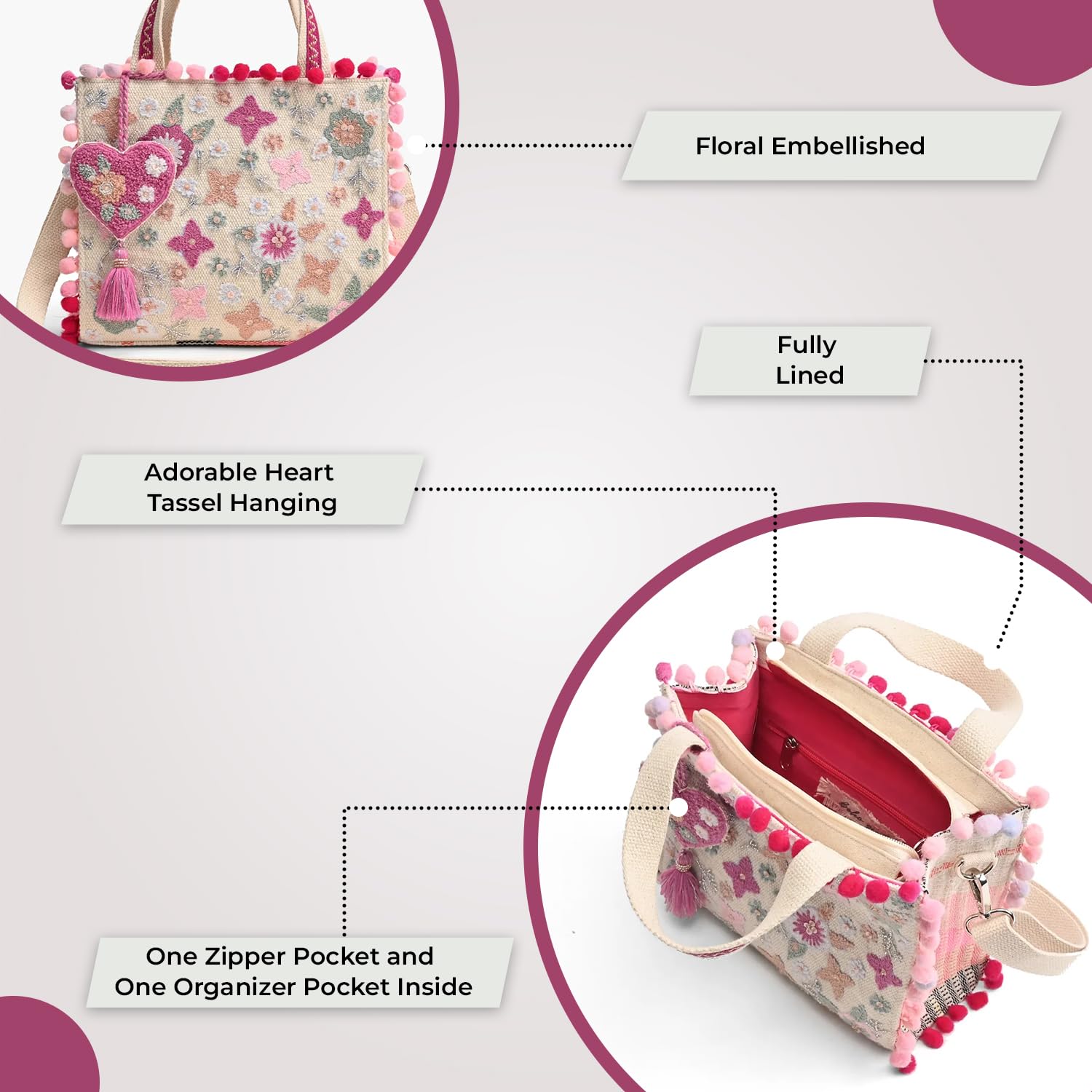 Boho Girl Mini Tote Bag for Women Whimsical Jacquard Handbag with Adjustable Strap Stylish and Elegant Ladies Crossbody Shoulder Purse, Sling Bag Perfect Birthday, Anniversary and Wedding Gift 4