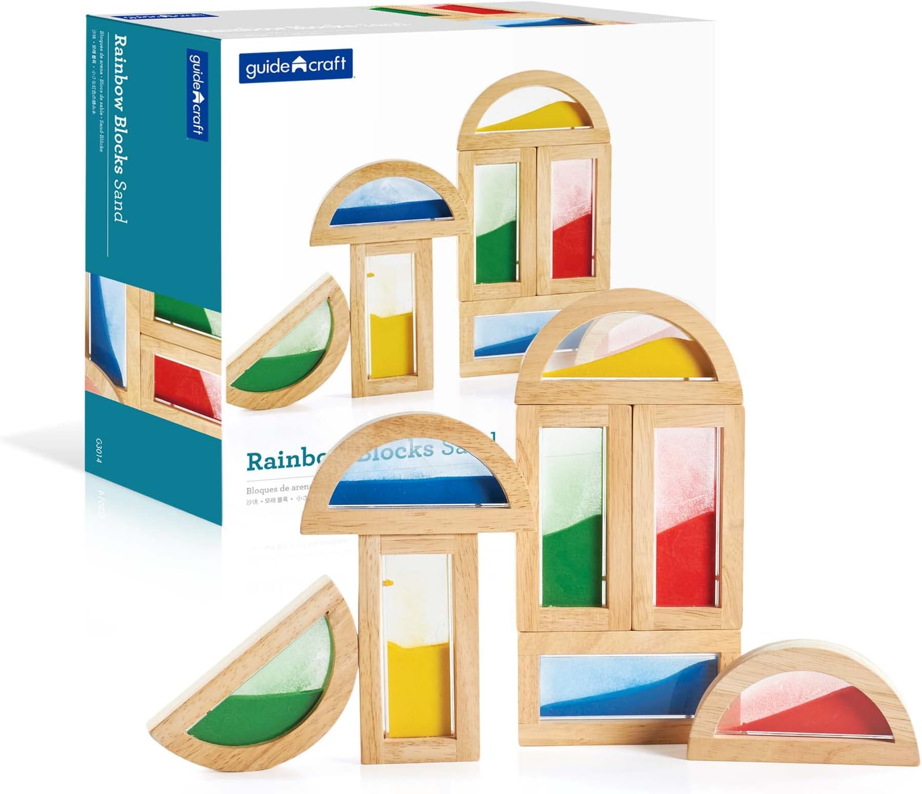 Guidecraft Rainbow Blocks – Sand: Wooden Sensory Building Toy, Skills Building Stacking Blocks for Kids, Multi-colored Sensory Block Play Set for Toddlers
