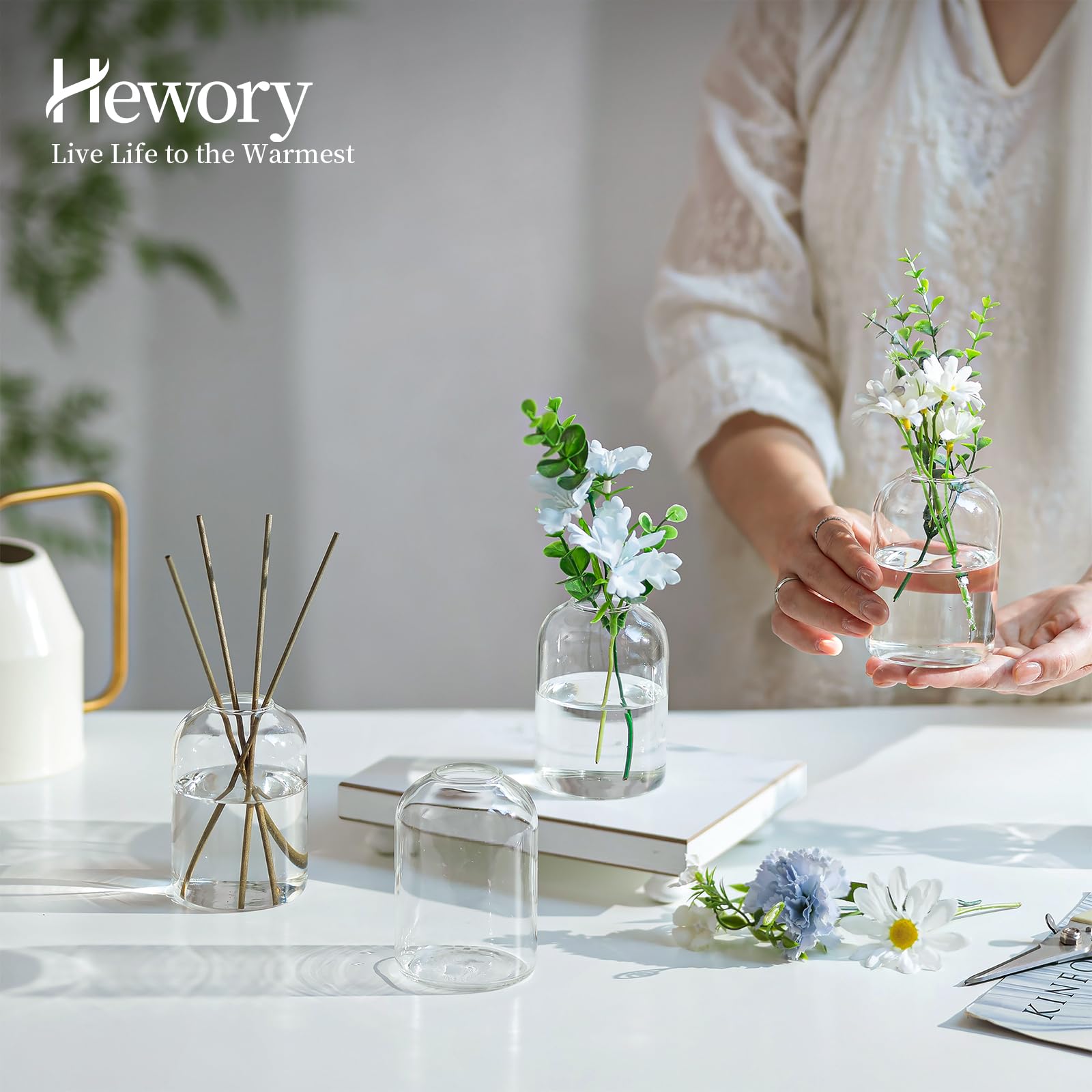 Hewory Petits Vases Ronds en Verre pour Décoration de Mariage et Salon - Moderne et Kawaii, Lot de 12