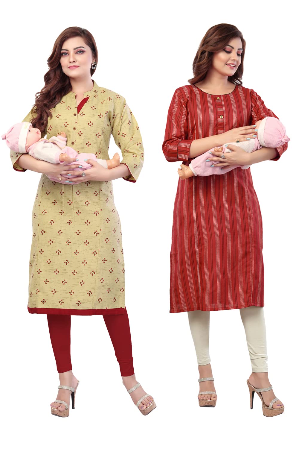B2F Women's Printed Cotton Straight Maternity Kurti with Zipper, Feeding Kurta for Pre and Post Pregnancy-image-38