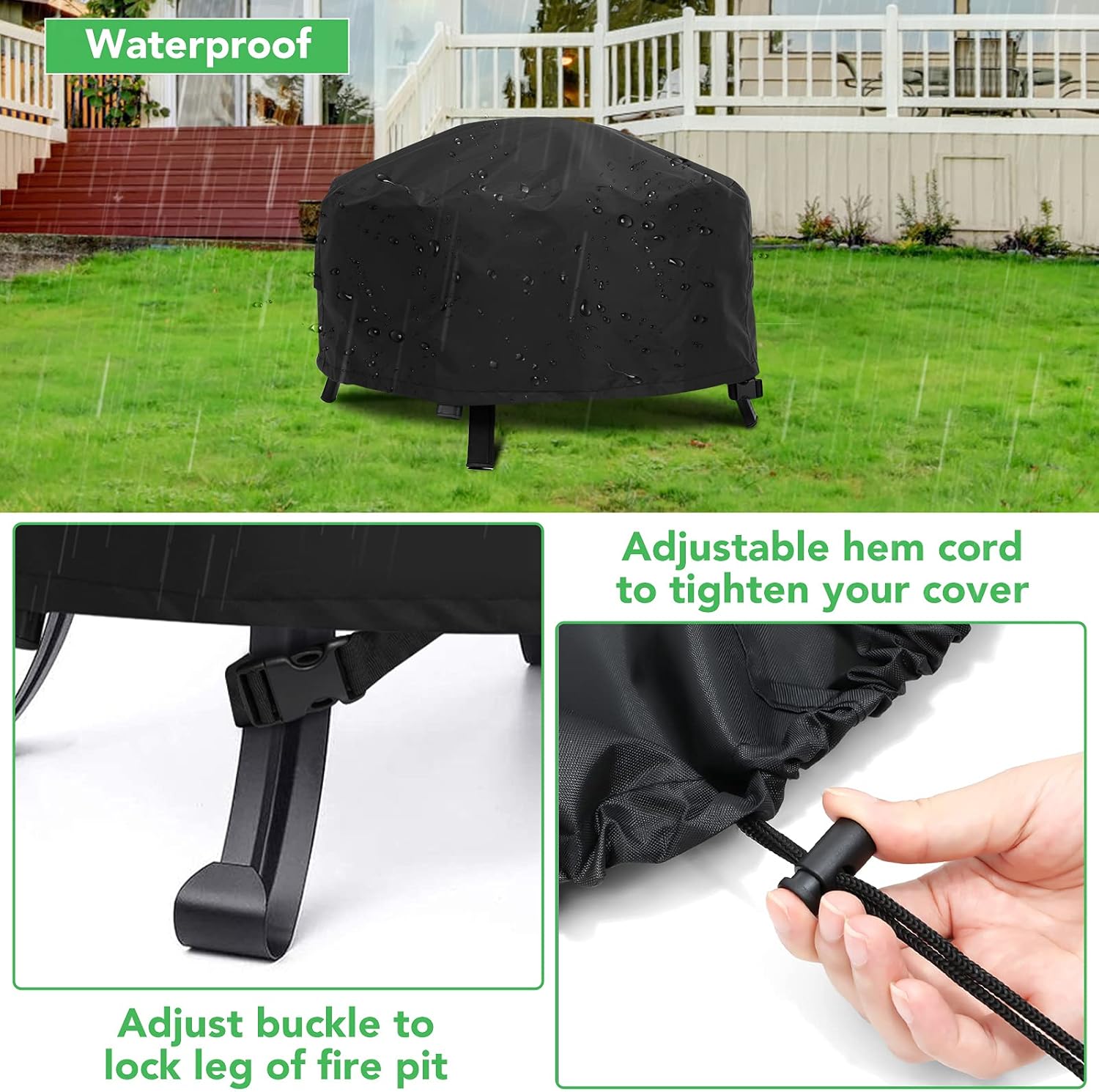 Fire Pit Cover Round Waterproof Firepit Cover 600D Heavy Duty Thick PVC Coating with Buckles, Drawstring Closure & 2 Air Vents Patio Anti-UV Cover for Fire Pit Outdoor (36 inches) : Patio, Lawn & Garden