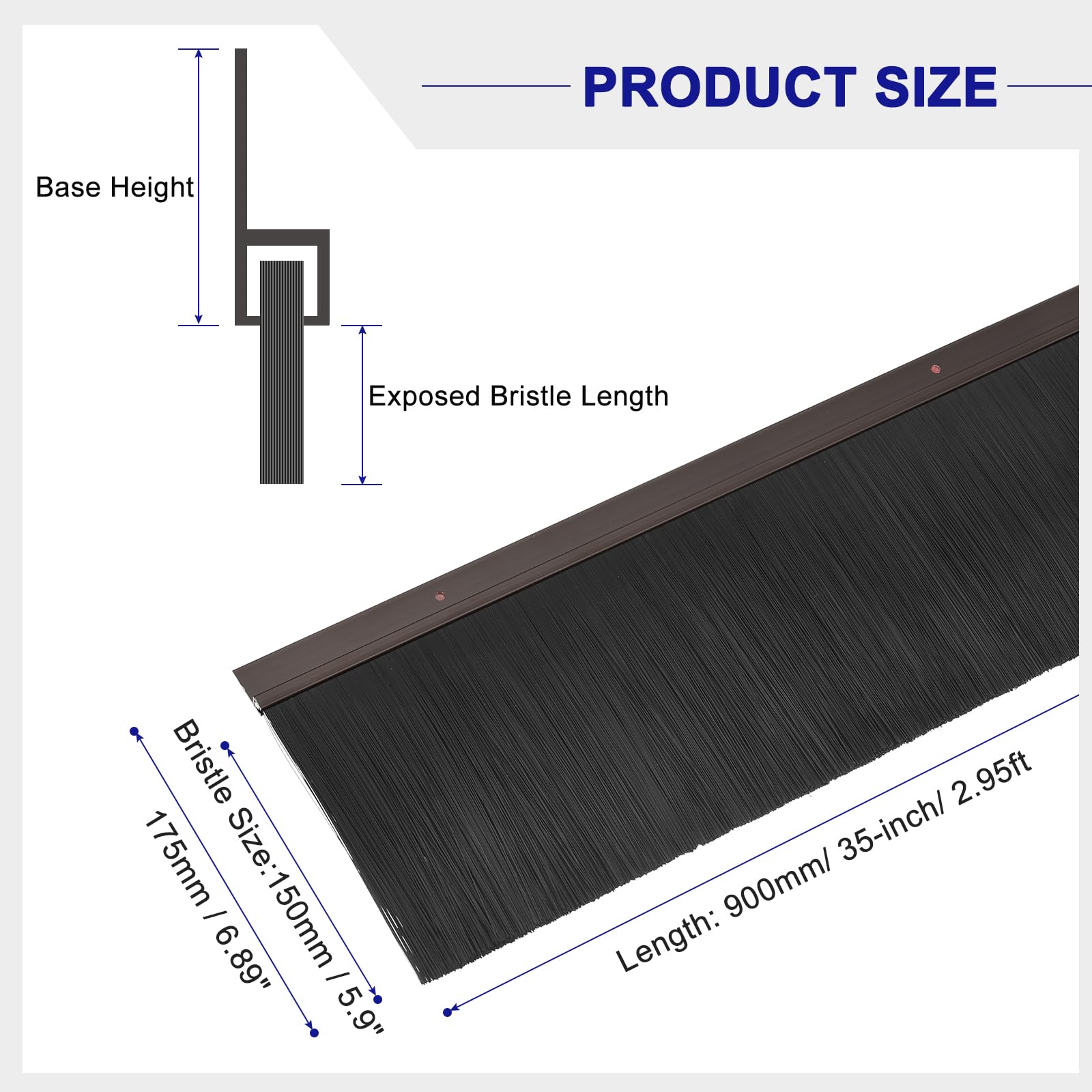 QUARKZMAN Brosse de Bas de Porte en Forme de H avec Base en Alliage D'Aluminium et Brosse en PP de 150 mm pour la Maison, l'Industrie (900 mm L, Noir)