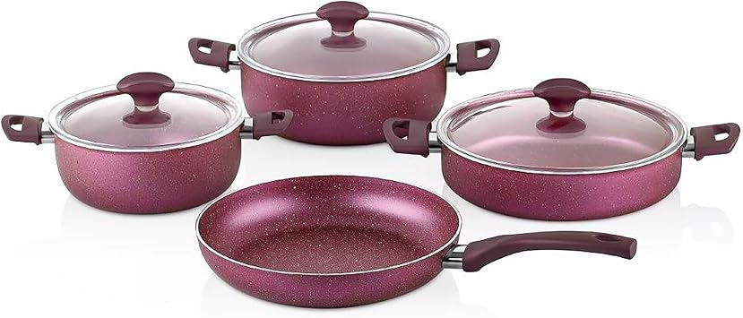 7-Piece Granite Non-Stick Cookware Set, Cooking Set, Compatible with All Stovetops, PFOA Free Fuchsia
