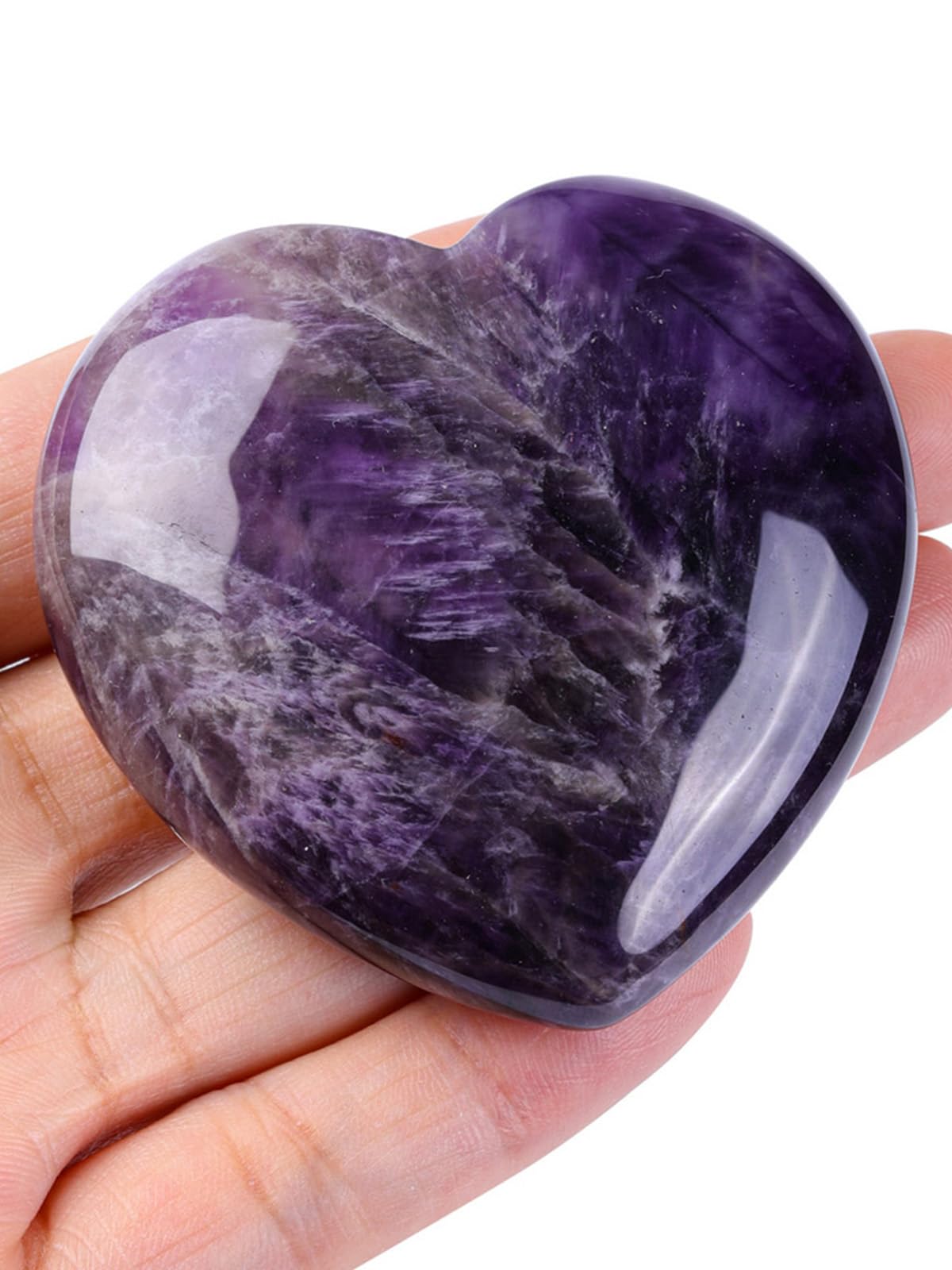 Jovivi 60mm Large Amethyst Crystal Heart Healing Crystals Heart Stones Polished Pocket Love Gemstones Chakra Reiki Energy Balancing Meditation Gift