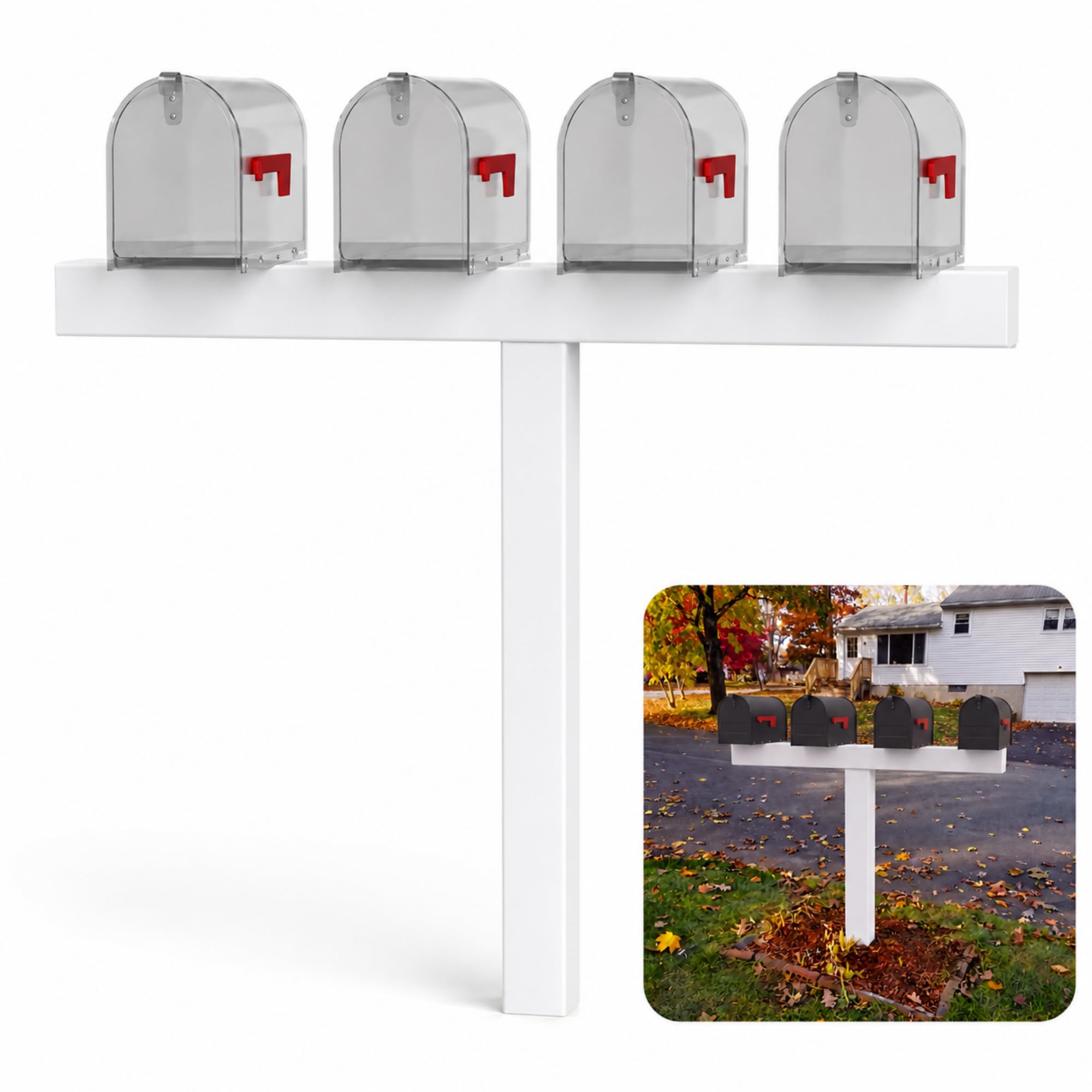 View 1 of ***FACTORY SEALED*** Sintuff T-Shape Mailbox Post Sleeve White Vinyl, Supports 4 Mailboxes