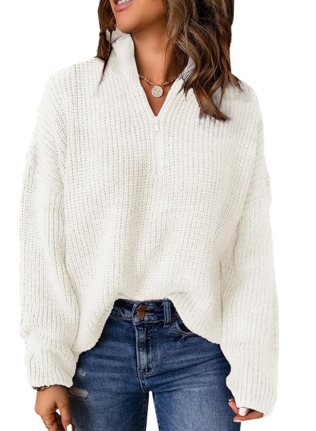 Dokotoo Womens Sweaters 1/4 Zip Pullover Polo V Neck Dressy Casual Tops