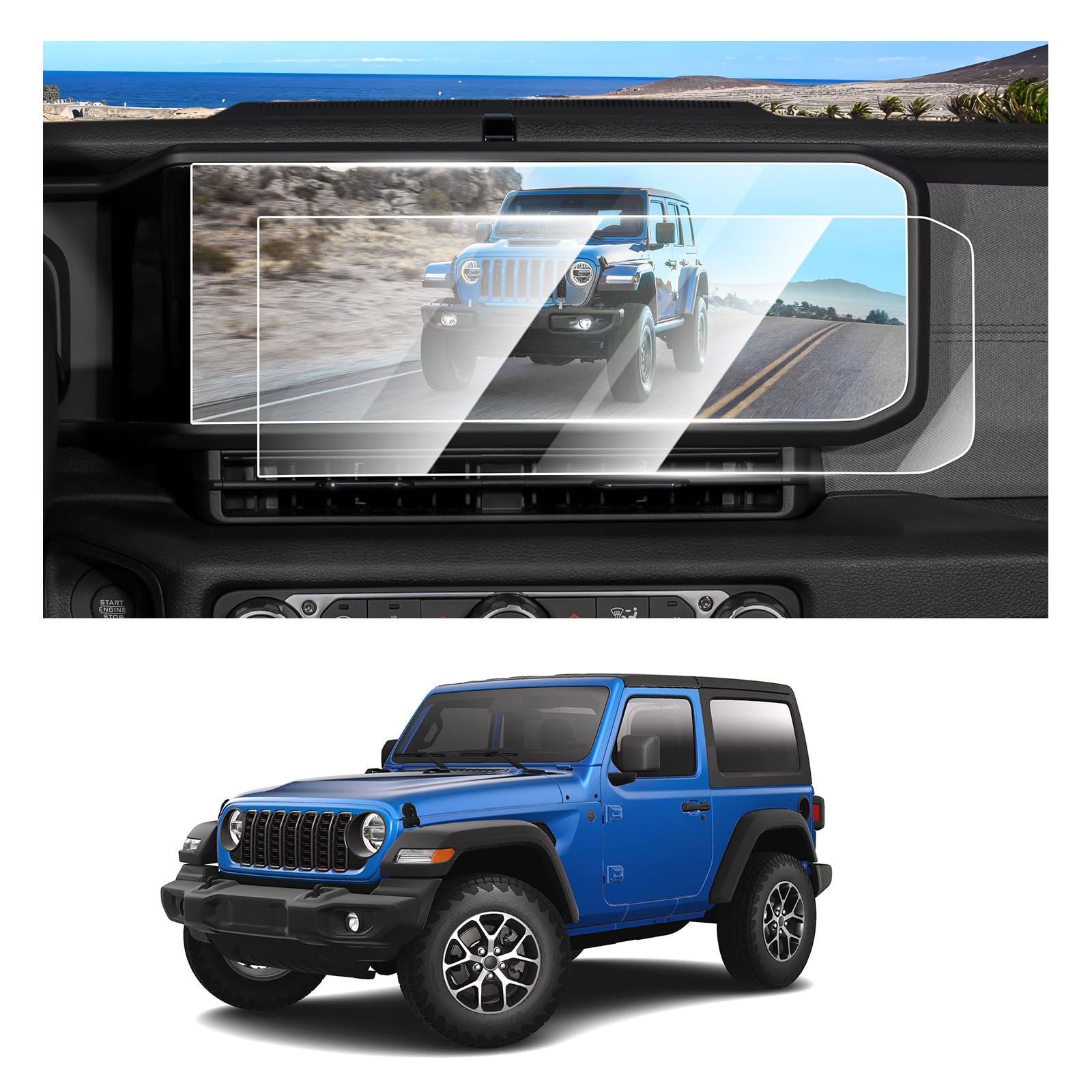 FIILINES Screen Protector for 2024 2025 Jeep Wrangler JL/Gladiator/Wrangler 4XE, 12.3 inch Touchscreen 9H Tempered Glass Screen Protector Anti-Glare Shatterproof 2 Pack