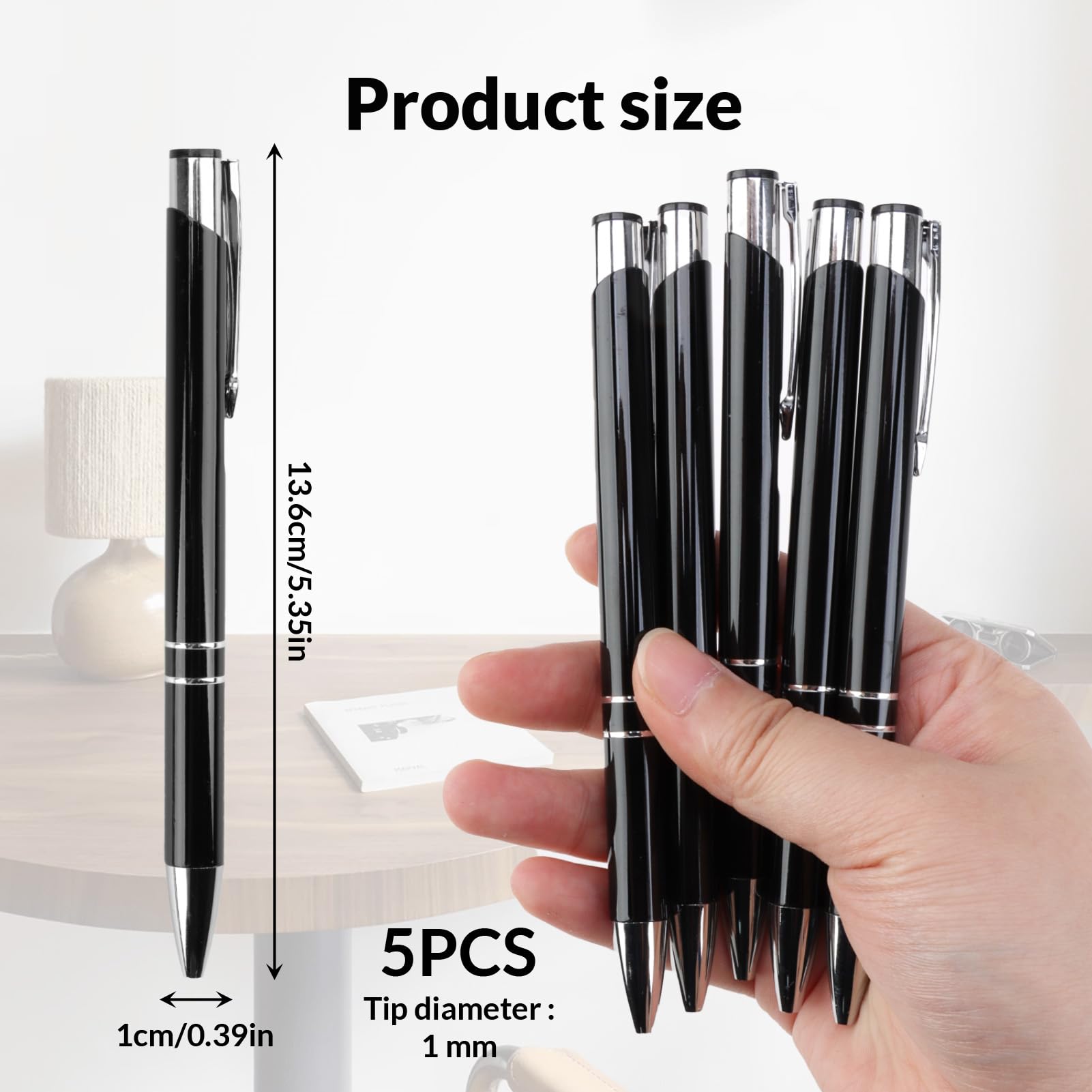 5Pc Black Stylish quality 5 metal ballpoint Pens, Retractable Ballpoint Pens - Image 2