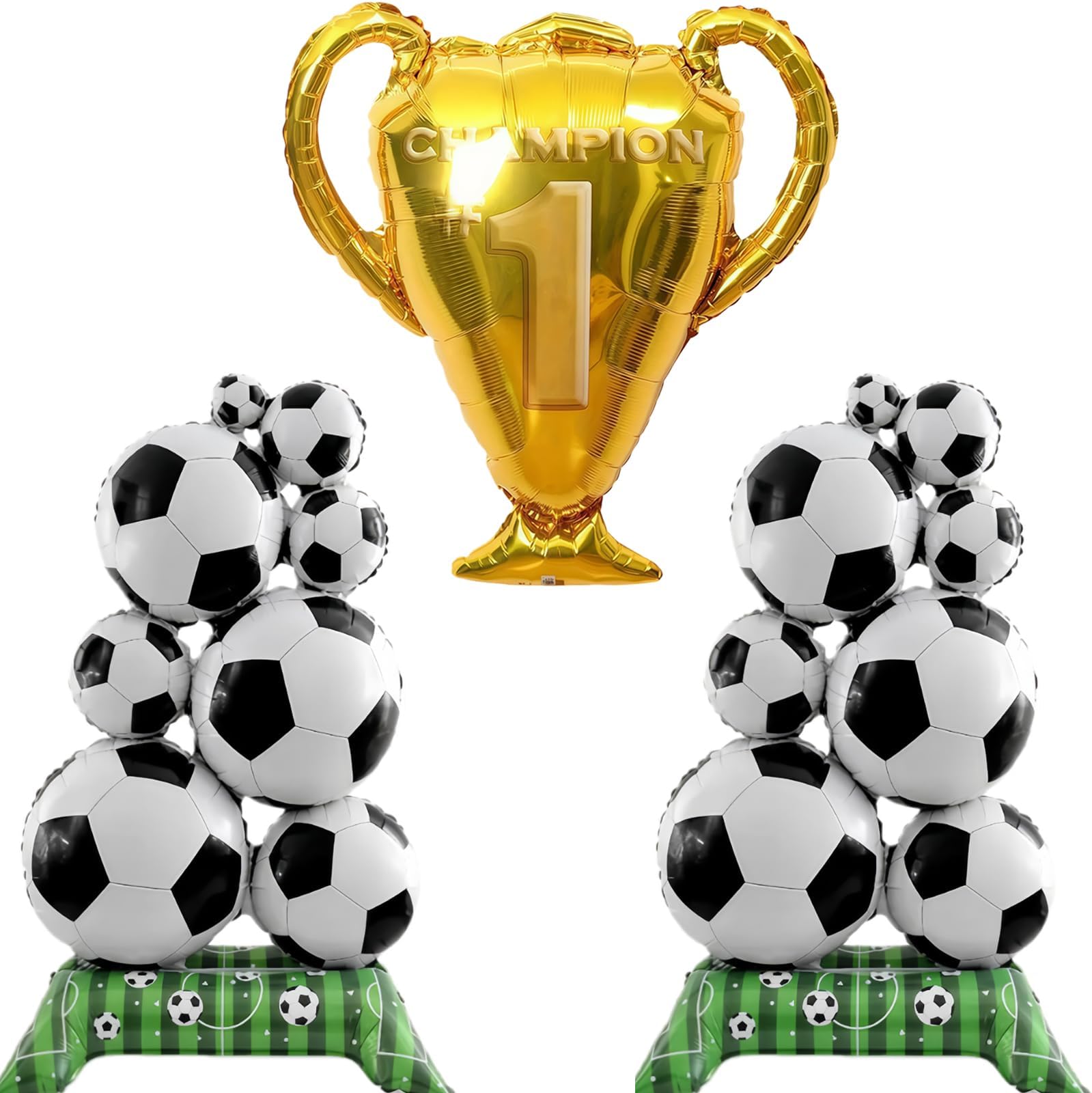 Soccer Balloons 3-Pack - Giant Self Soccer Ball Balloons with Trophy | Soccer Party Decorations for Sports Themed Birthday, World Cup Party Supplies for Boys Men