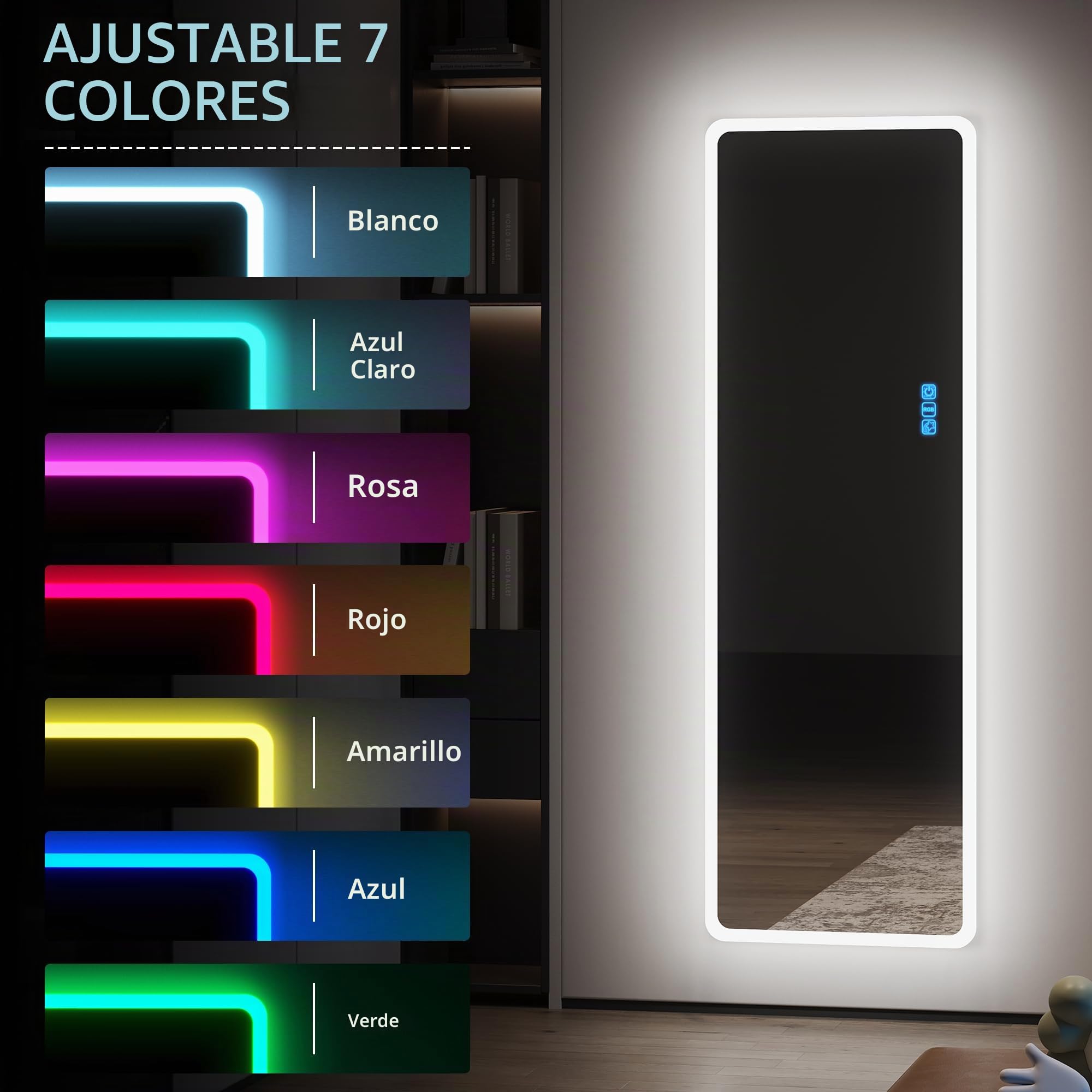 Vlsrka Espejo Cuerpo Entero Pared RGB,120x40cm Espejo de Colgar Puerta