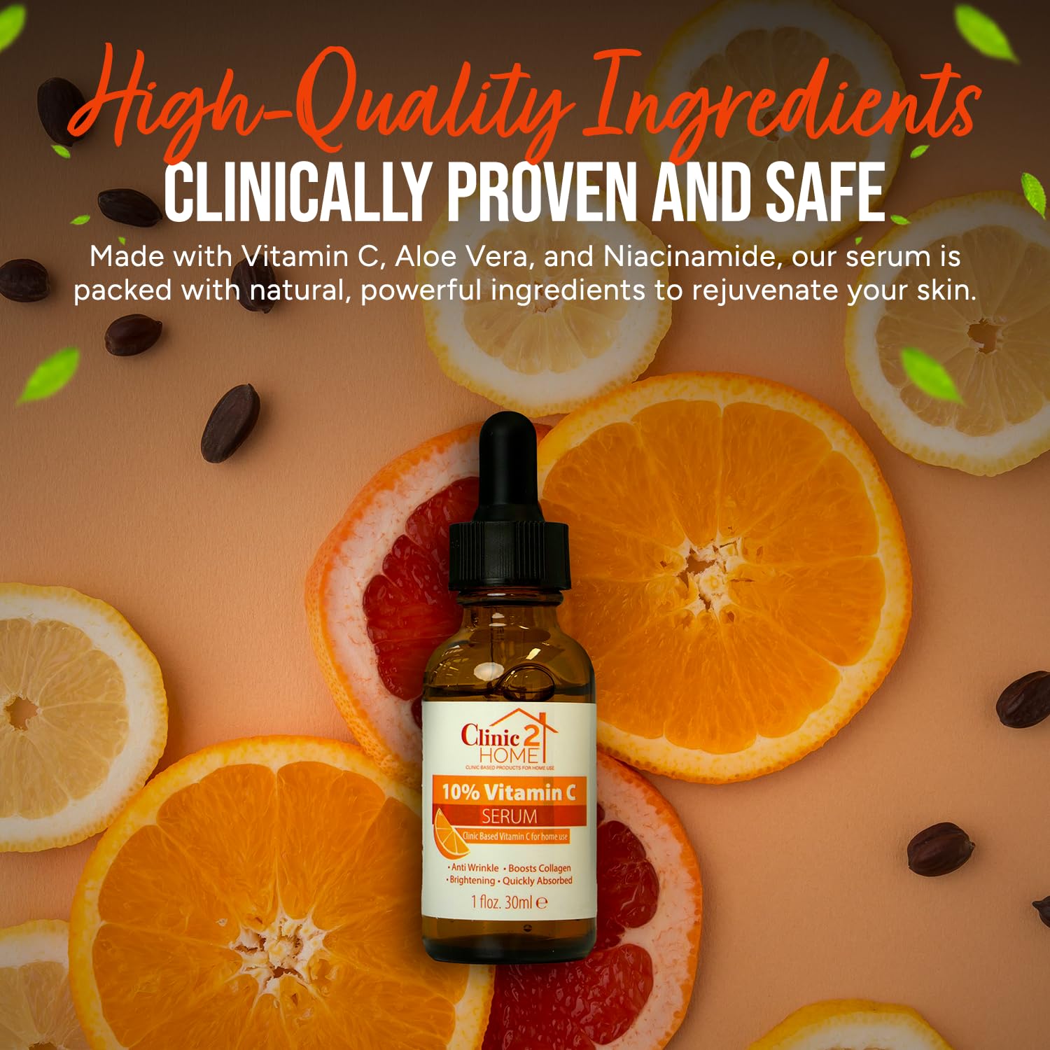 Clinic2Home Vitamin C Serum for Face, Powerful 10% Vit C Serum for Dark Spots Wrinkles & Fine Lines, Anti Aging - Image 3