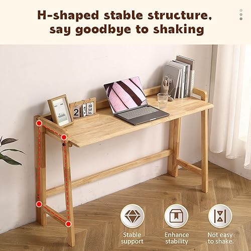 Miniatura 5 de Escritorio plegable de madera maciza, mesa de computadora plegable de 39 pulgadas para oficina en casa, estudio, dormitorio, mesa de escritorio de