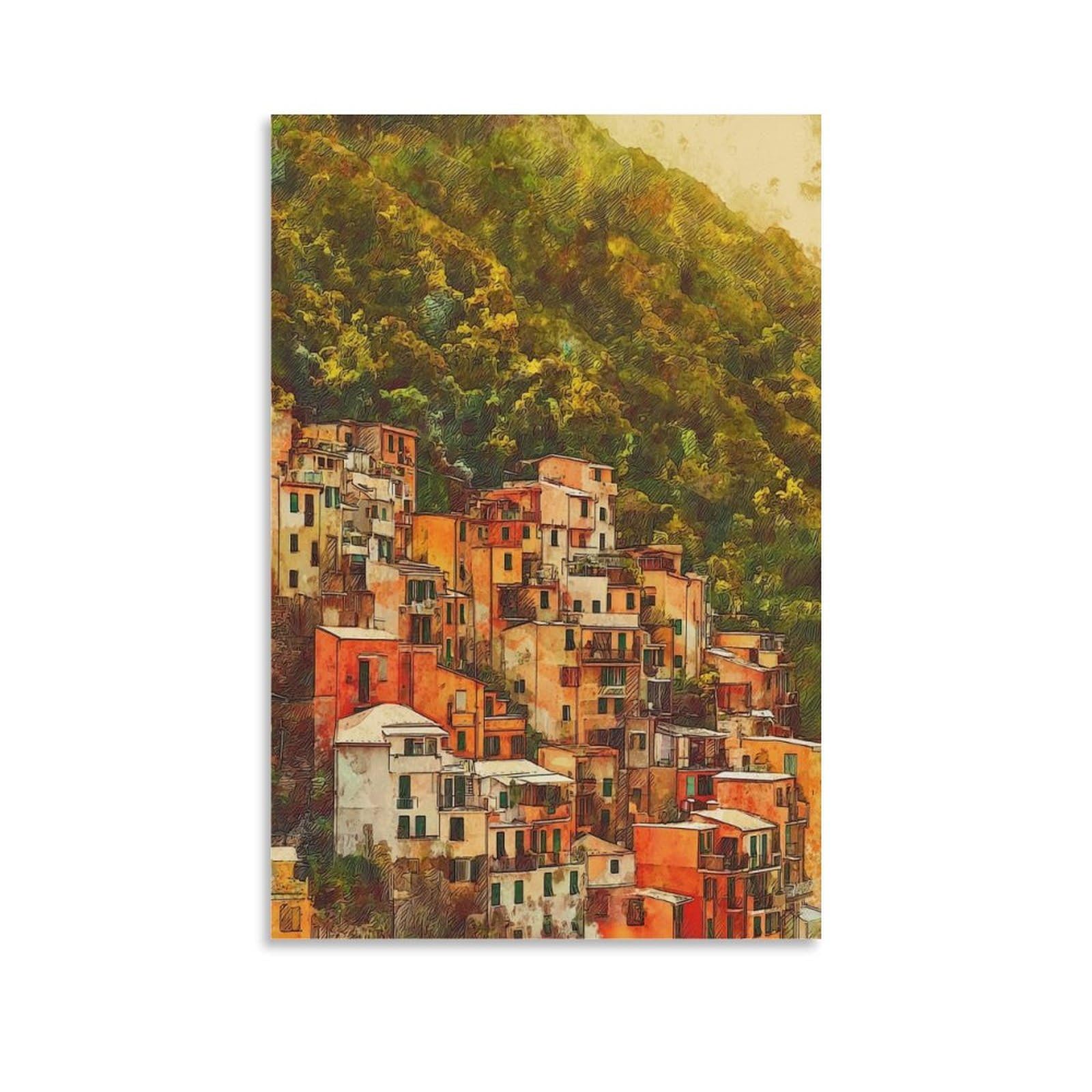 Lcynnh Unframe-Style Vernazza Italy 08X12inch(20X30cm) Vintage Travel Poster Watercolor Canvas Art
