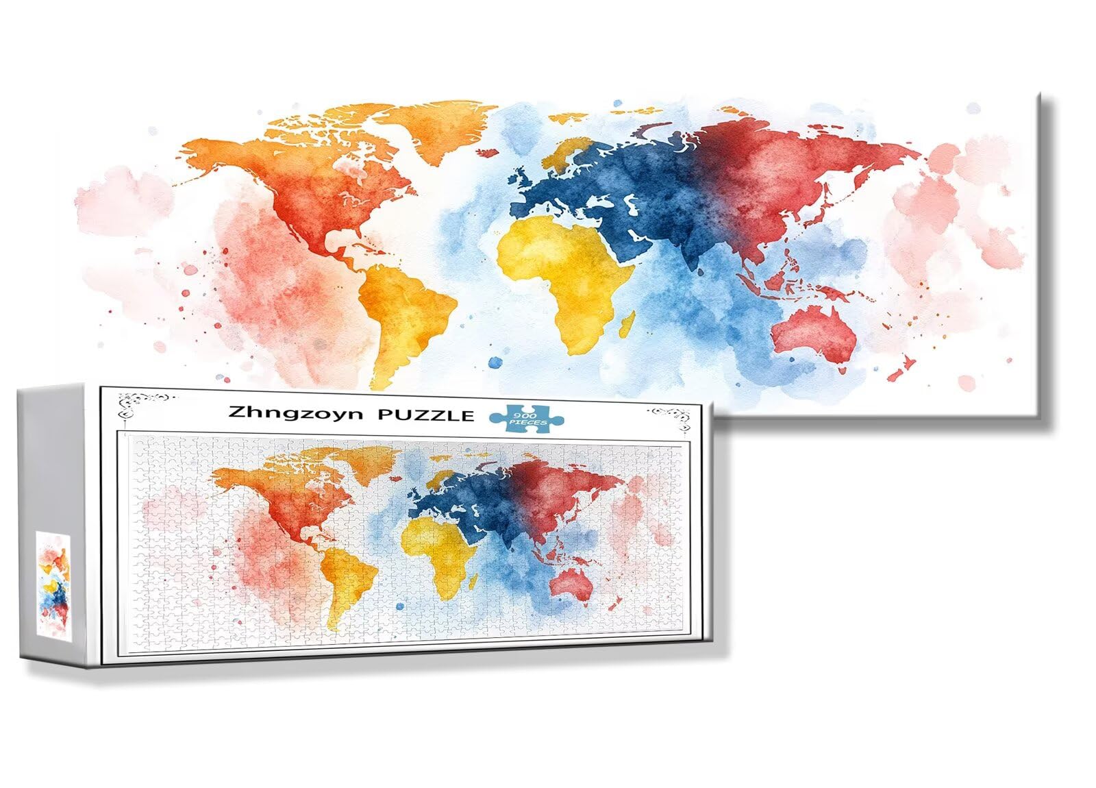 Puzzle Carte du Monde 900 Pieces Abstrait Puzzle Adultes 87 x 34 cm DIY Difficile Classiques Jigsaw Panoramique, Adulte Jeu éducatif, Bois Jigsaw Art Impossible Famille Challenge, Femme Cadeau I-7