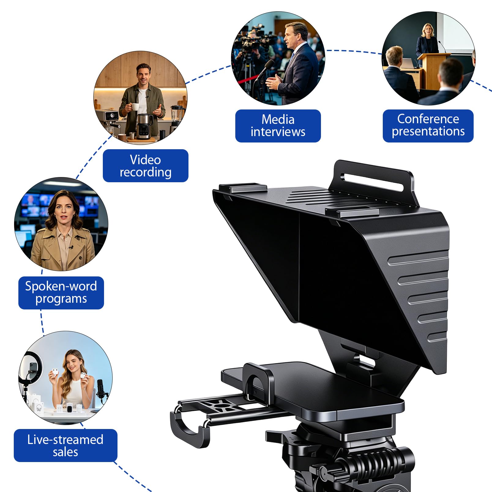 Teleprompter per Smartphone, Tablet e Fotocamere DSLR | Include Telecomando e Supporto per App, Compatibile con Obiettivi Grandangolari, Per Live Streaming e Registrazione Video