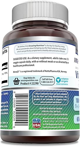 Miniatura 8 de Amazing Formulas Vitamina K2 Menaq7 MK7 100 Mcg Suplemento de 120 cápsulas vegetales  Sin OMG  Sin gluten  Fabricado en Estados Unidos  Adecuado