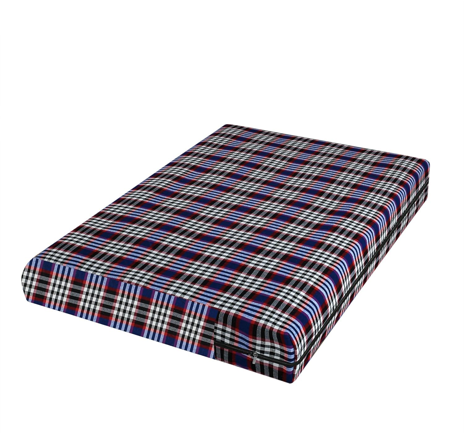 Foam Mattress with Multicolour Checks Fabric Cover and Zipper | Zippered Cover, Checks Pattern, Blue Red Black, Foam Filling, Bedroom Use-image-25