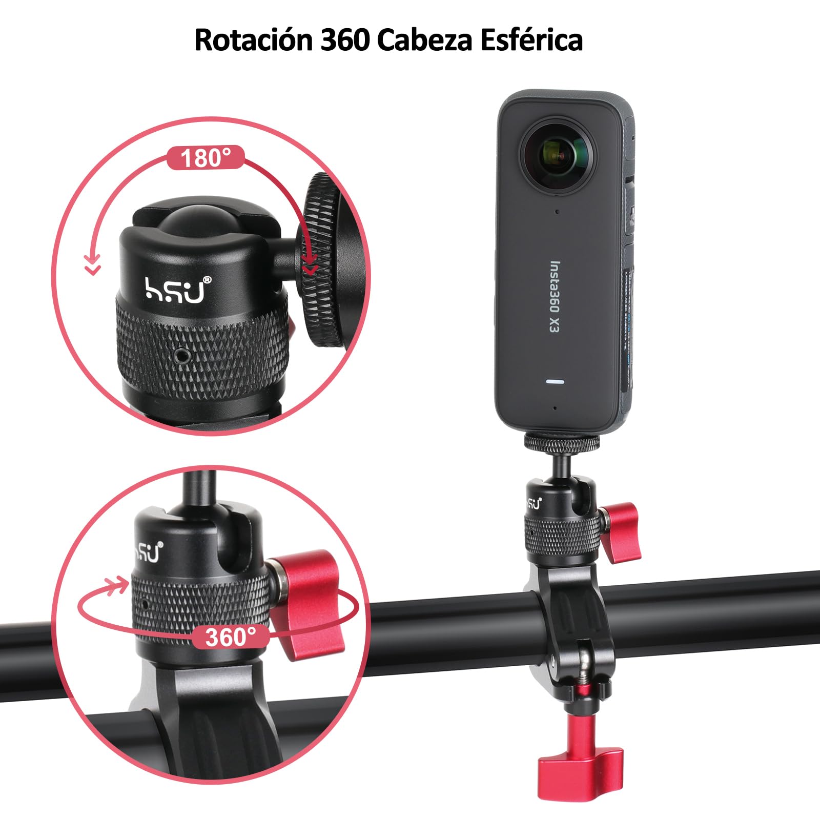 Soporte de Bicicleta para GoPro Cámara, 360° Rotación Montaje de Motocicleta para Cámaras de Acción