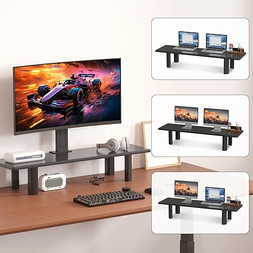 Miniatura 6 de suptek Soporte elevador de monitor doble, 32.28 pulgadas para monitor grande para 2 monitores, soporte de monitor de computadora, estante de madera