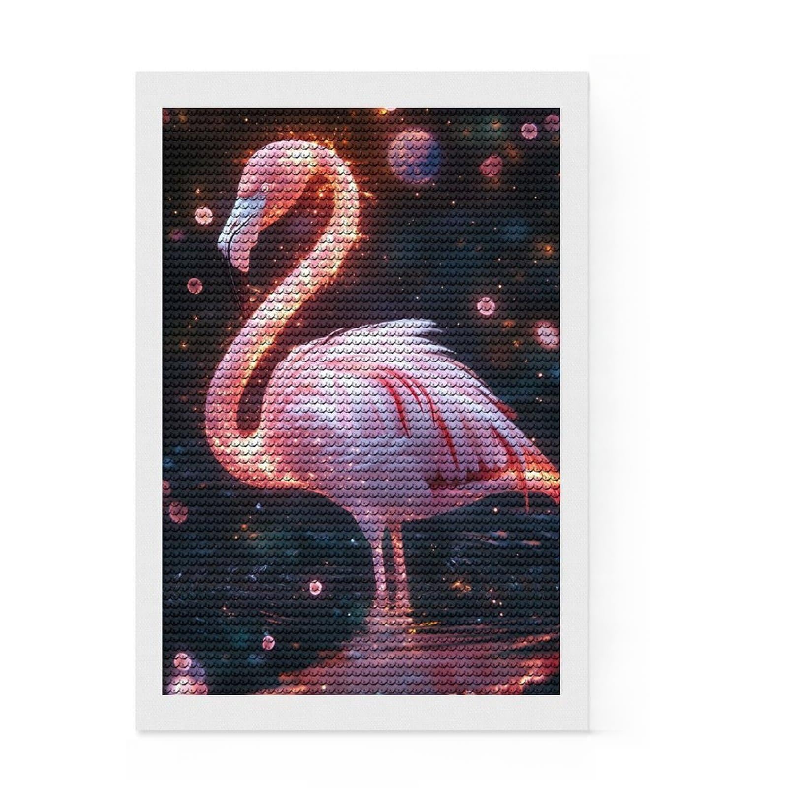 Junmoney Magic Flamingo Diamond Painting Kit 8"x12", Decorate Your Room, Easy to Follow Symbols, Full Kit Included, Office Decor