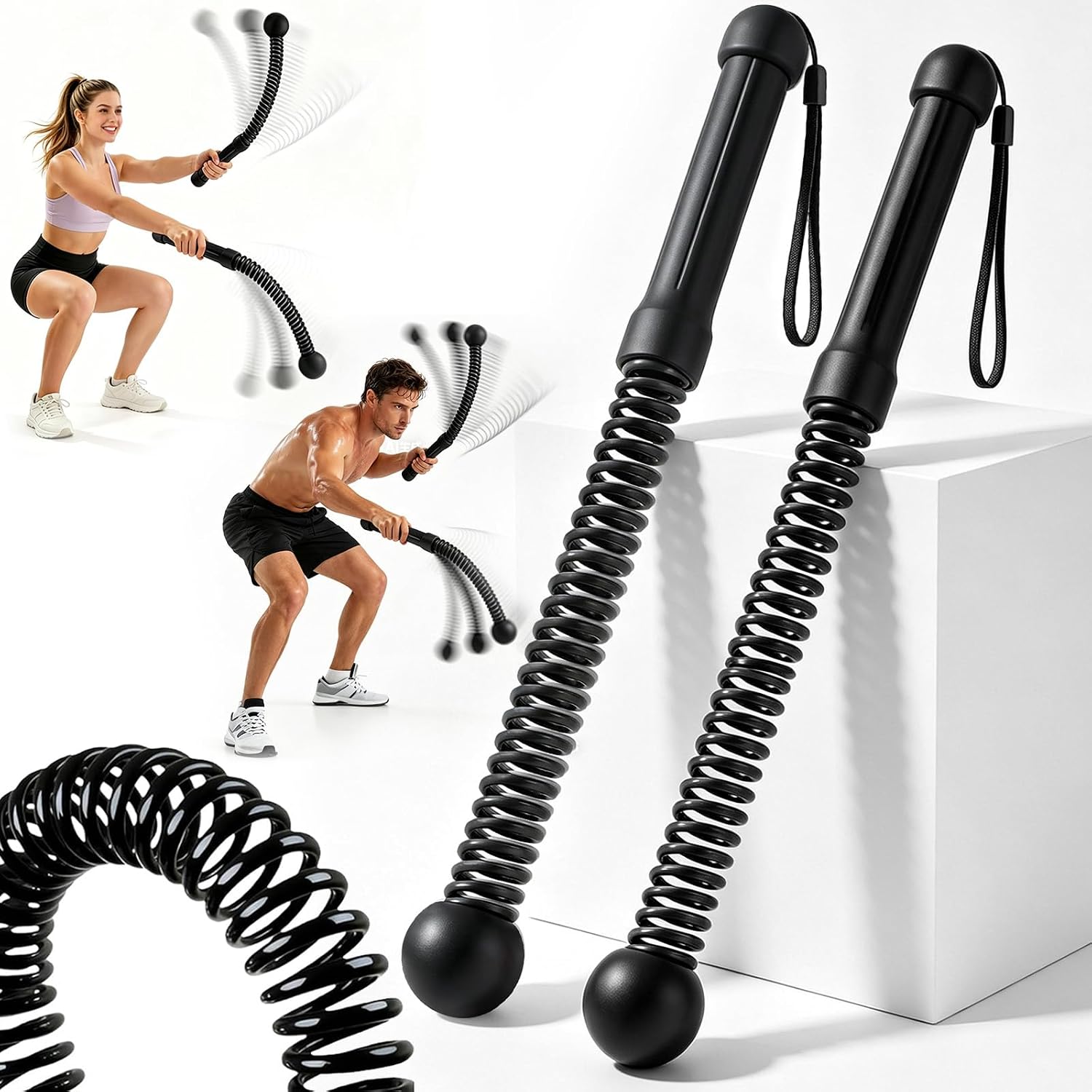 Ropeless Battle Ropes for Home Gym, Weighted Cordless Battle Ropes for Men & Women, Portable Exercise Rope for Home Workout, Cardio and Strength Training Equipment for HIIT,Low-Impact Workout