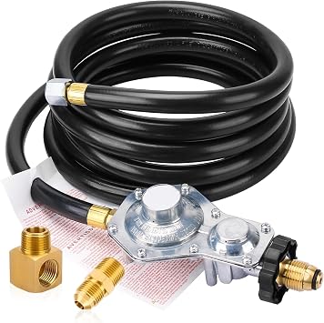 12Ft F273684 Propane Hose w/POL Regulator Compatible with Mr Heater Big Buddy Heaters,Vent Free Propane Heater Hose 3/8NPT Parts Assembly to Propane Tank for IN/Outdoor Heater Gas Grill Connectors