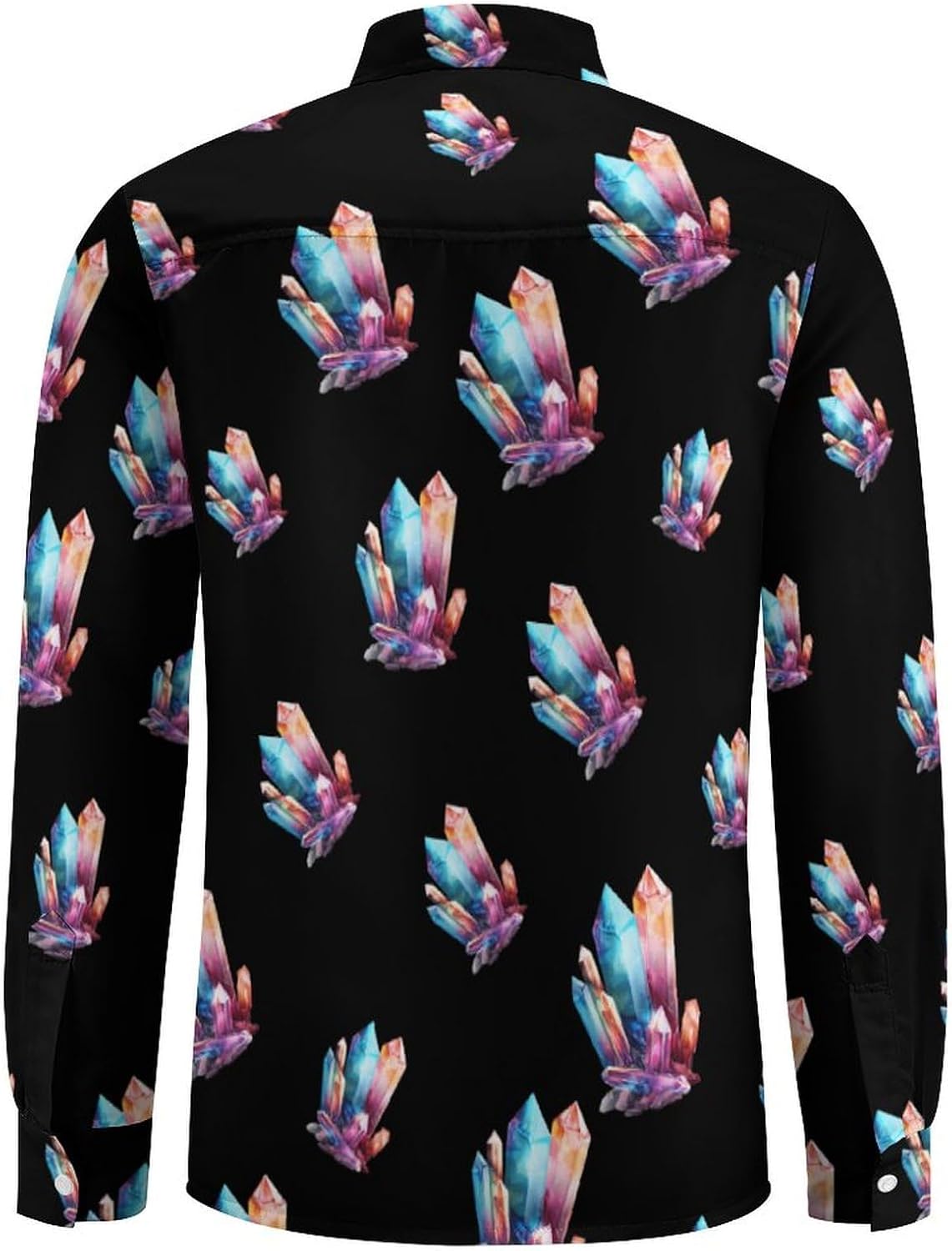 Colorful Crystals Novelty Men's Long Sleeve Shirts Casual Button Down Shirt Pullover Tops