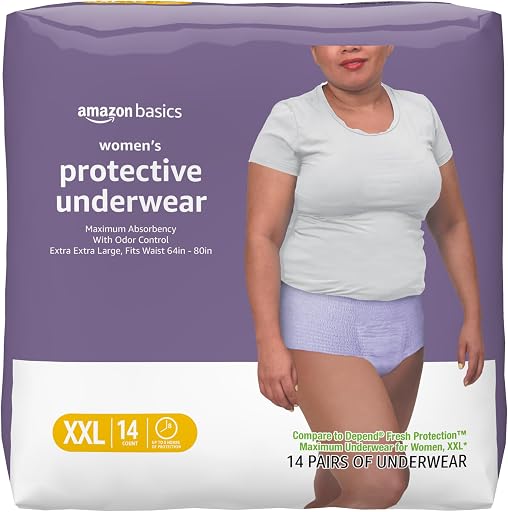 Amazon Basics Amazon Basics Postpartum Incontinence Underwear for Women, Maximum Absorbency, Fresh Protection, Bladder Leak Protection, Disposable, XX-Large, Lavender, 14 Count