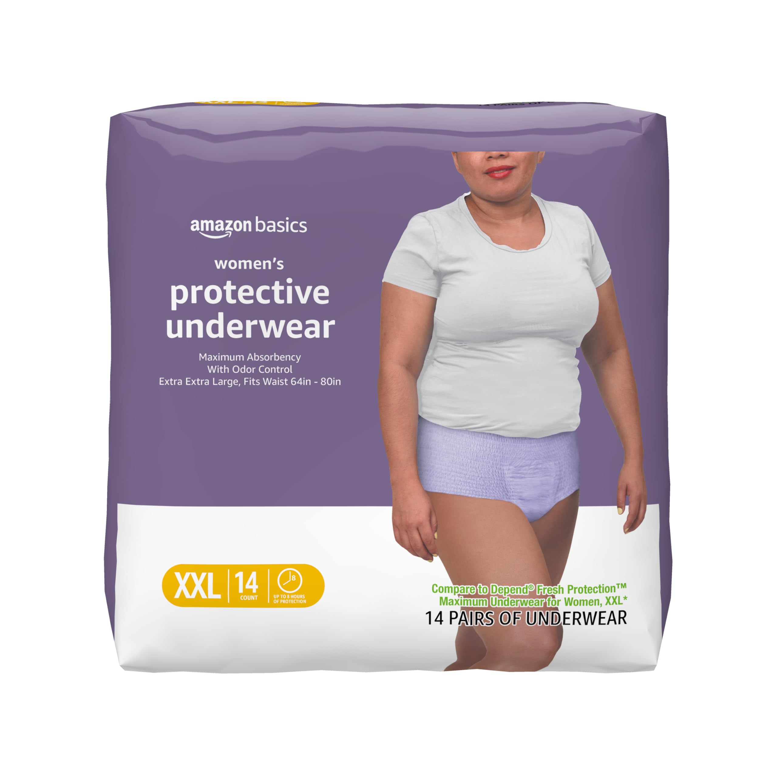 Amazon Basics Incontinence Underwear for Women, Protective, Disposable, Postpartum, Maximum Absorbency, XX-Large, Lavender, 14 Count