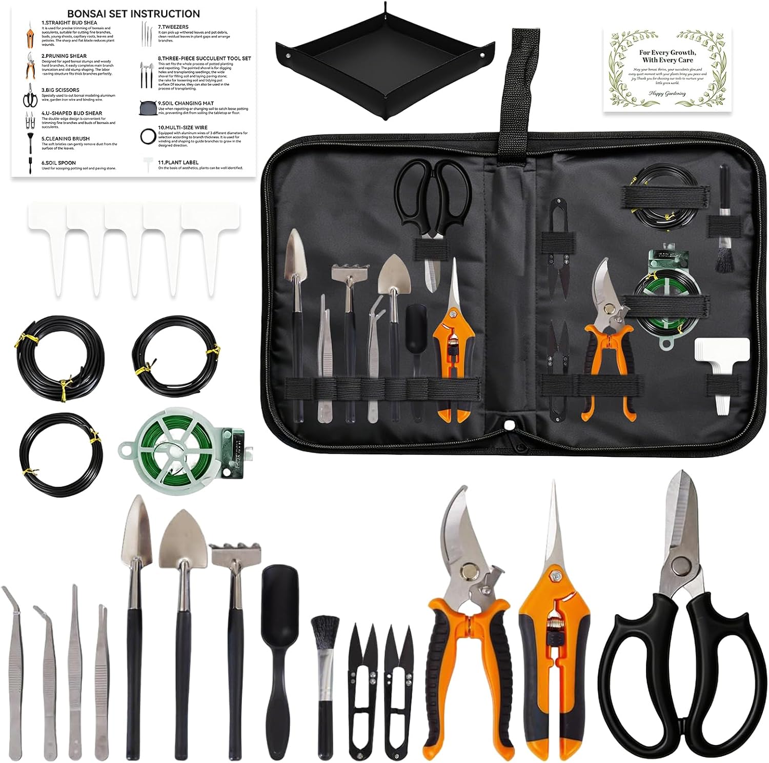Bonsai Tools Set, 26 Pcs Garden Tools Set for Beginner, Includes Bonsai Wire Kit, Pruning Shears, Plant Mat, Bonsai Scissors, Succulent Tools in Leather Storage Bag, Ideal Gardening Gifts for Women