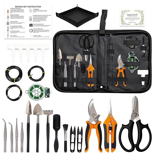 Bonsai Tools Set, 26 Pcs Garden Tools Set for Beginner, Includes Bonsai Wire Kit, Pruning Shears, Plant Mat, Bonsai Scissors, Succulent Tools in Leather Storage Bag, Ideal Gardening Gifts for Women