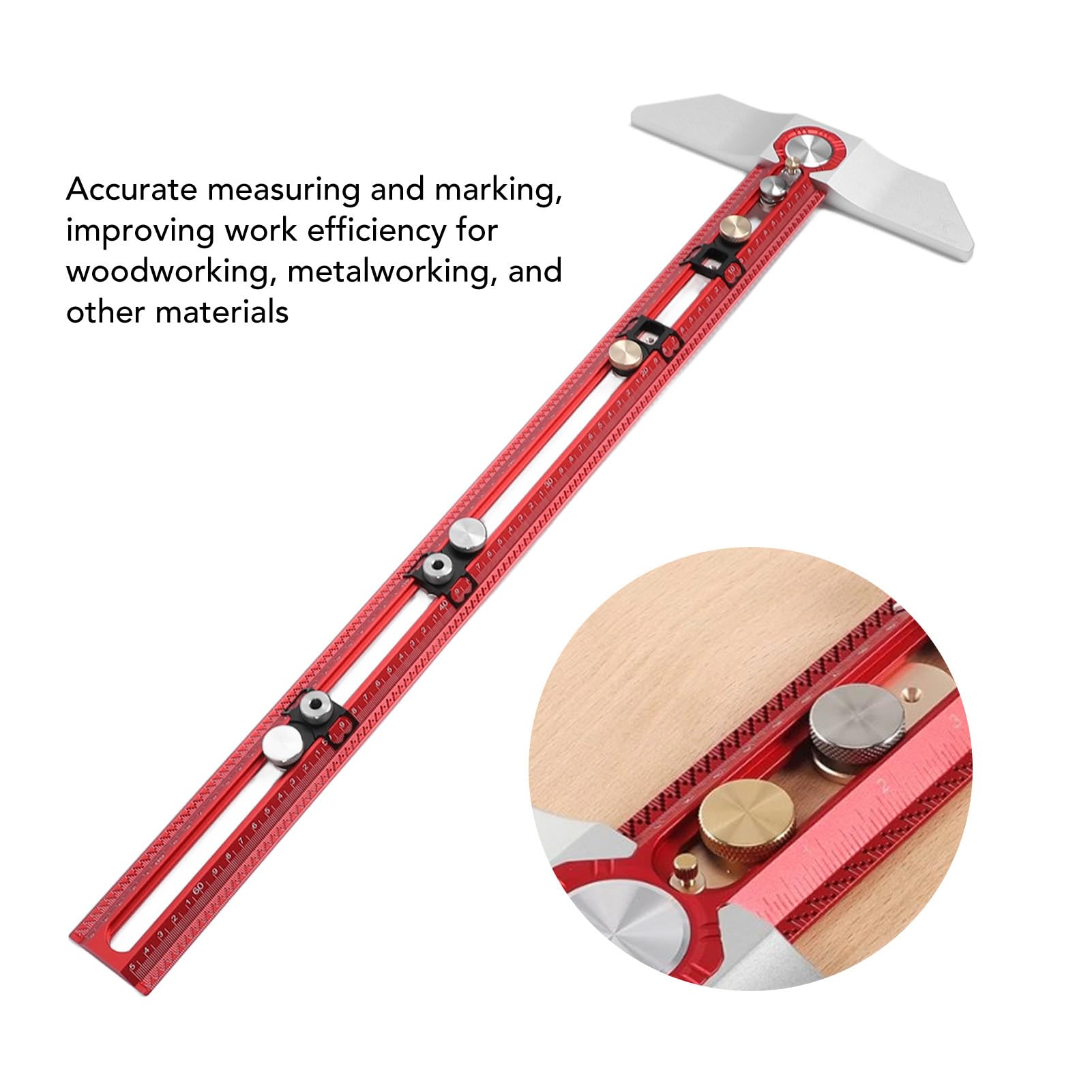 Lybunair T Type Square Ruler, Precise Right Angle Scribe, Aluminium Alloy Measuring Scale Woodworking Carpentry Tool