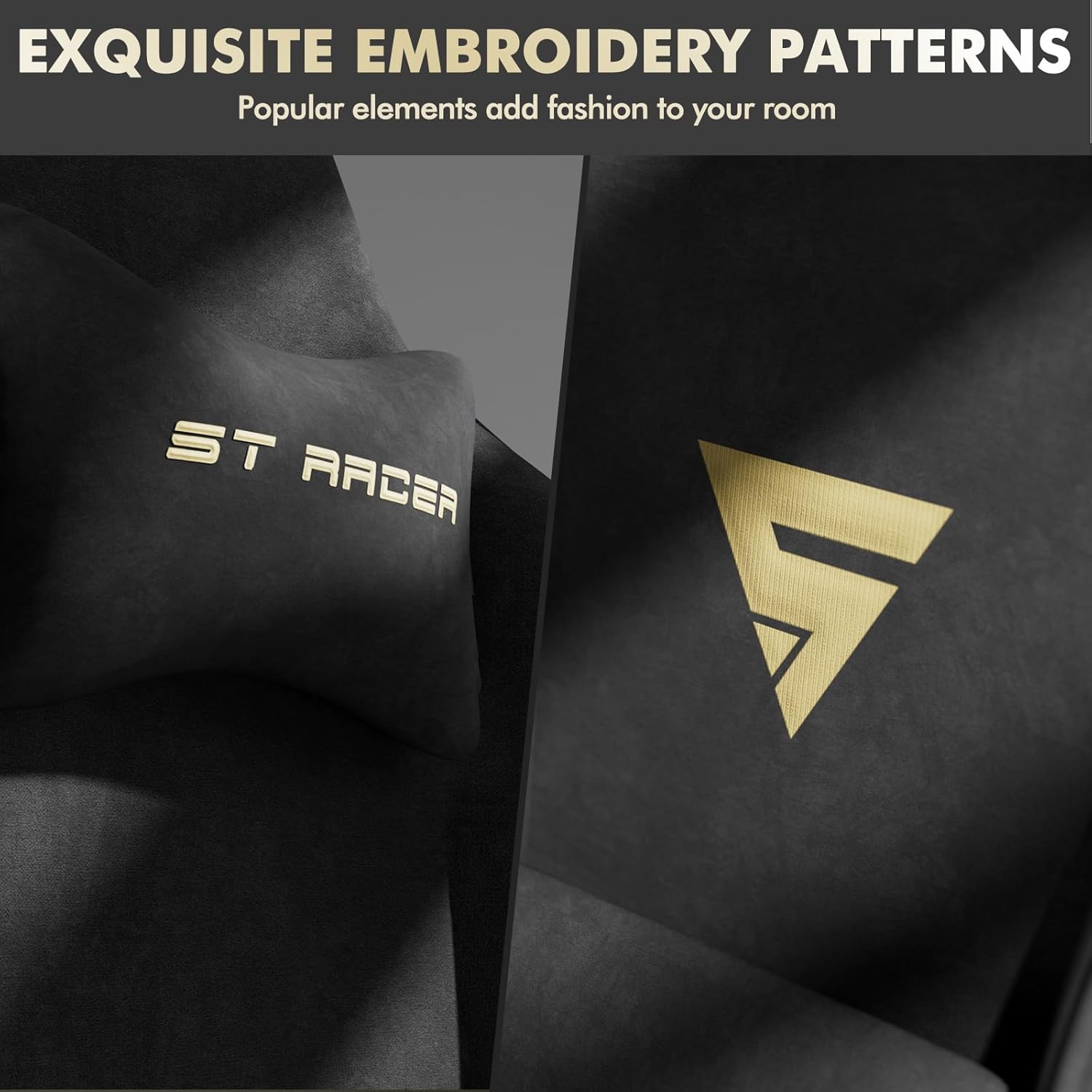 Soontrans Black Velvet Fabric Gaming Chair with Footrest, Reclining Office Computer Desk Game Chairs with Massage Lumbar Cushion,Headrest,Ergonomic Comfortable Video Gamer Chair for Adult