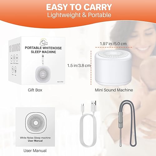 Miniatura 7 de FUNYKICH Máquina de sonido de ruido blanco de viaje con luz colorida, mini máquina de sonido portátil para bebés, adultos y niños con 10 sonidos,