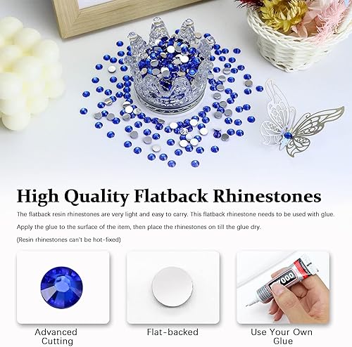Miniatura 2 de Briskbloom 1000 diamantes de imitación SS30 de resina con parte trasera plana de 0.236 pulgadas, zafiroazul oscuro para uñas, vasos, tazas,
