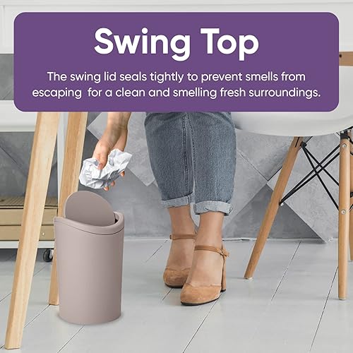 Miniatura 5 de Superio Cubo de basura pequeño para baño con tapa, moderno mini cubo de basura con tapa abatible (1 12 galones, 6 litros) de plástico para cocina,