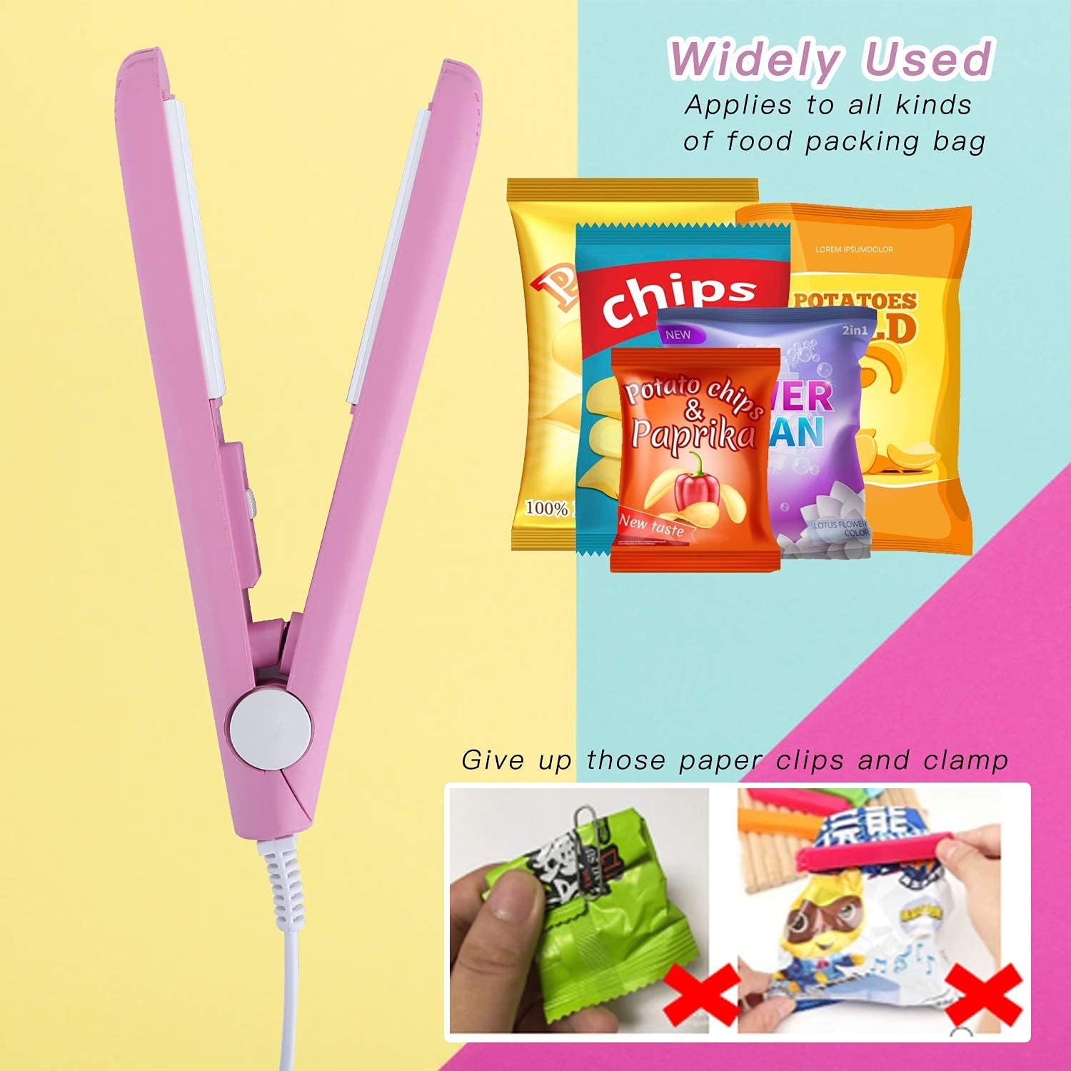 Mini Food Bag Heat Sealer Handheld,Portable Mini Sealing Machine Portable Food Sealer Household Storage Portable Hand Pressure Sealing Machine for Airtight Food Storage Plastic Chip Bags (pink) image 2