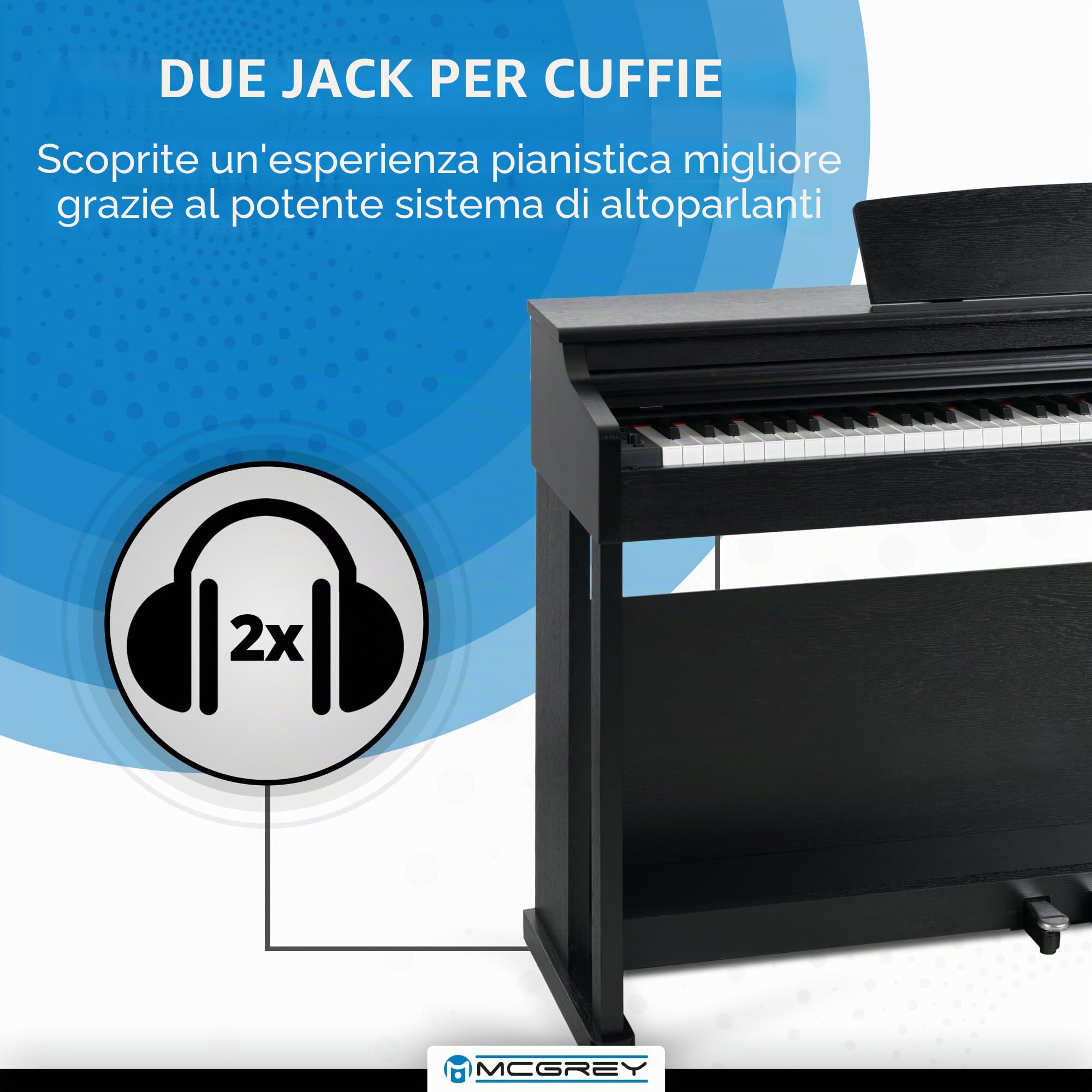McGrey DP-19 SM Pianoforte digitale - 88 tasti pesati con azione a martello e risposta al tocco - 8 suoni - 32 ritmi di accompagnamento - design sottile - Tasteria e 3 pedali - Nero opaco