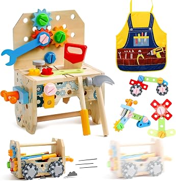 hifunti Boîte à Outils en Bois Montessori 3-en-1
