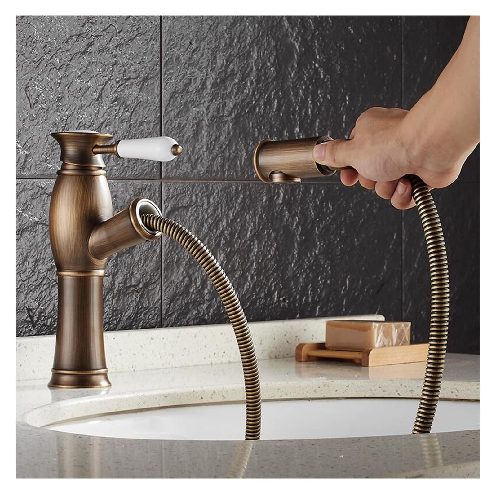 Robinet de lavabo eau chaude froide mitigeur compact à économie d'eau en bronze