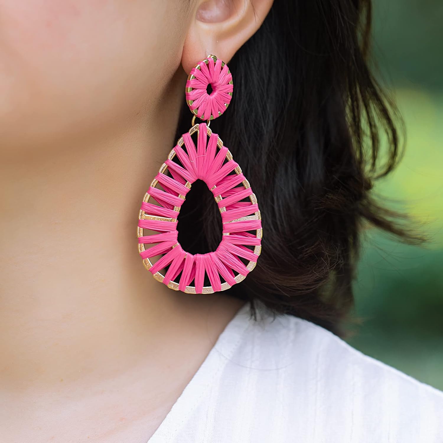 Boho Raffia Earrings Statement Teardrop Earrings Drop Dangle Bohemian Earrings for Women Cute Handmade Earring - Image 7