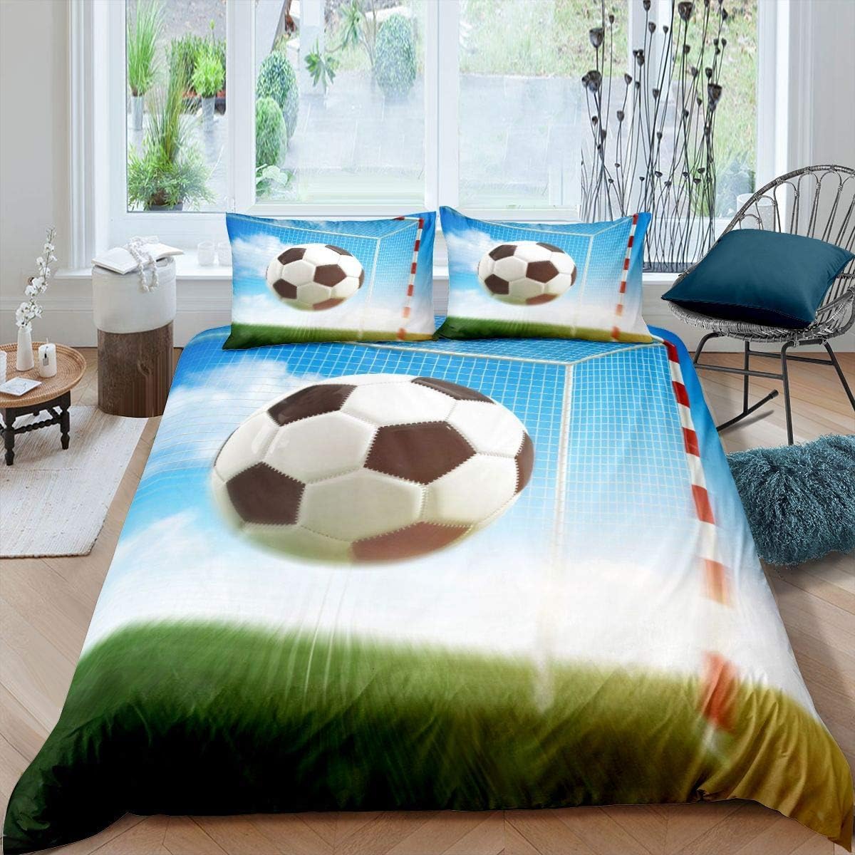 Housse de Couette 220x240 Football avec 2 taies d'oreiller en microfibre douce D3676