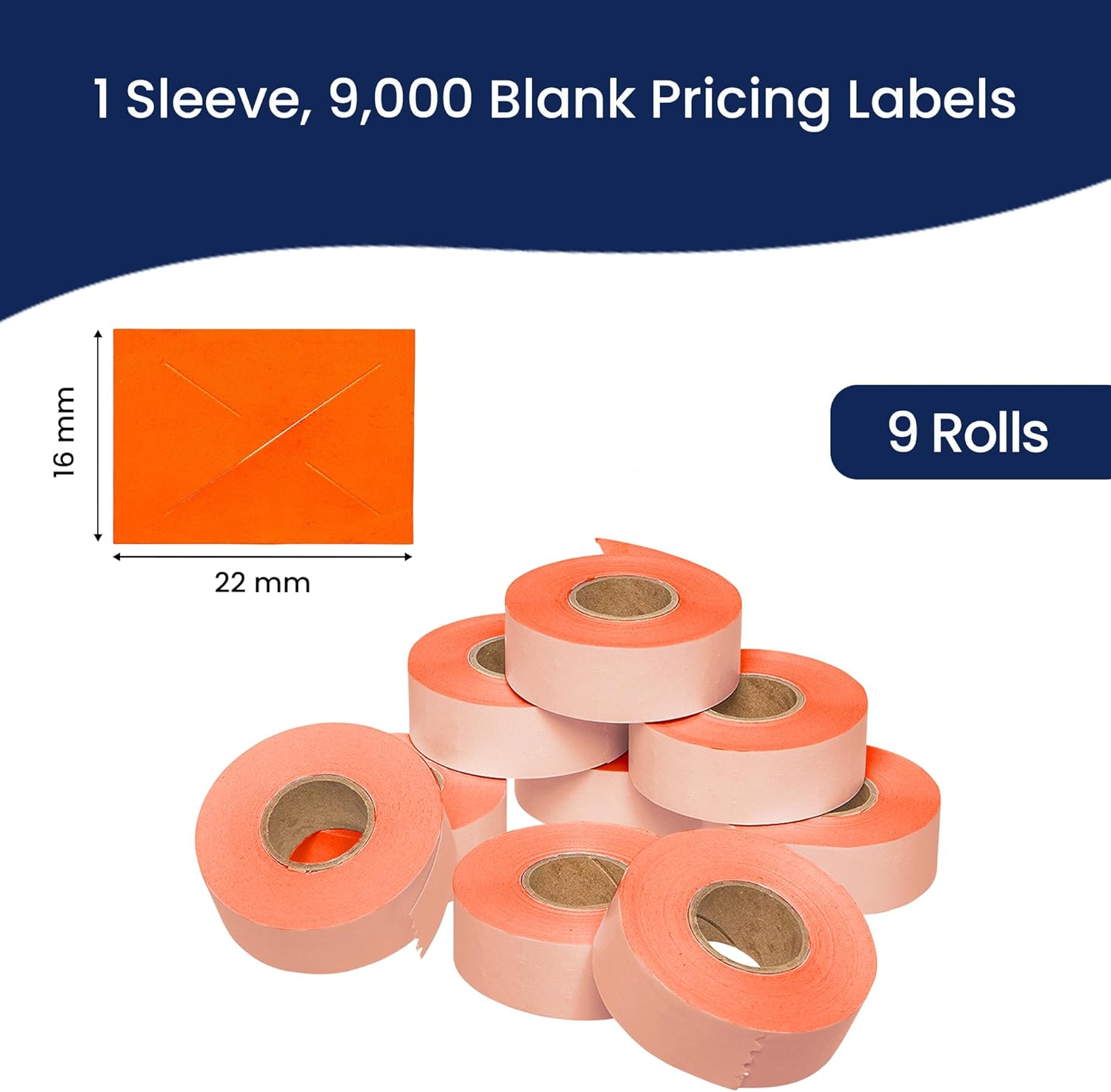 Perco Fluorescent Red Garvey 2216 Pricing Labels for Garvey 22-66/22-77/22-88 Two Line Pricing Gun - 9 Rolls, 1 Sleeve - 9,000 Pricemarking Labels and 1 Inker Included