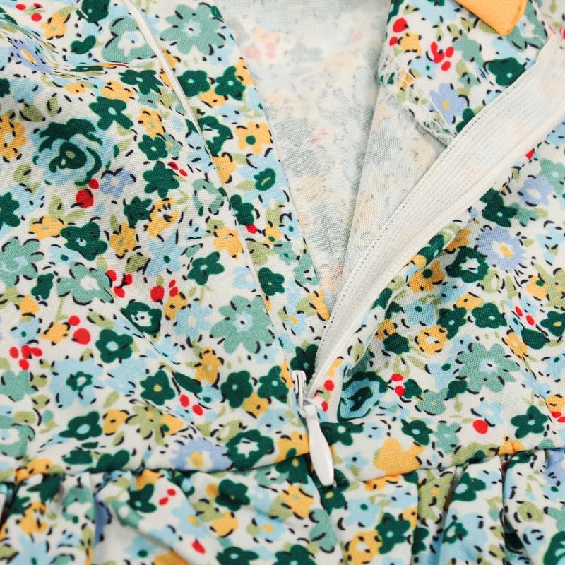 Toddler Girls Floral Dress Square Neck Puff Sleeve A-Line Smocked Dress with Bag Toddler Girls Summer Outfits - Image 7