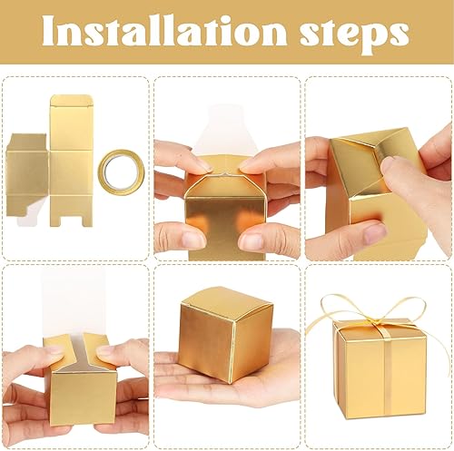 Miniatura 5 de Hooqict Paquete de 100 cajas de regalo de fiesta, cajas de regalo doradas de 2 x 2 x 2 pulgadas, cajas de regalo pequeñas de cartón con tapas y