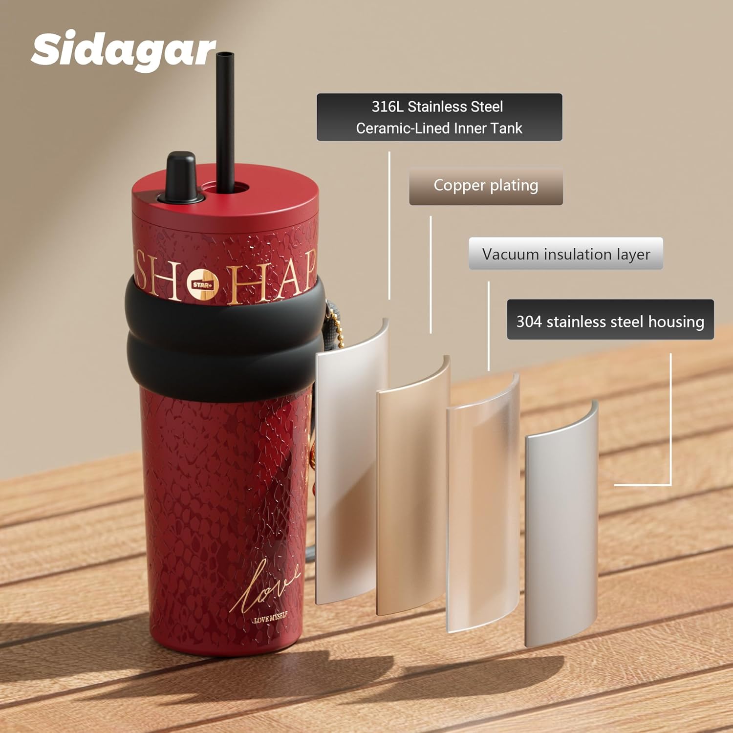 24 oz Tumbler with Lid and Straw, Insulated Coffee Mug Leak Proof, Portable Iced Travel Water Bottle, Reusable Thermal Coffee Cup, Gifts for Women, Red - Image 7