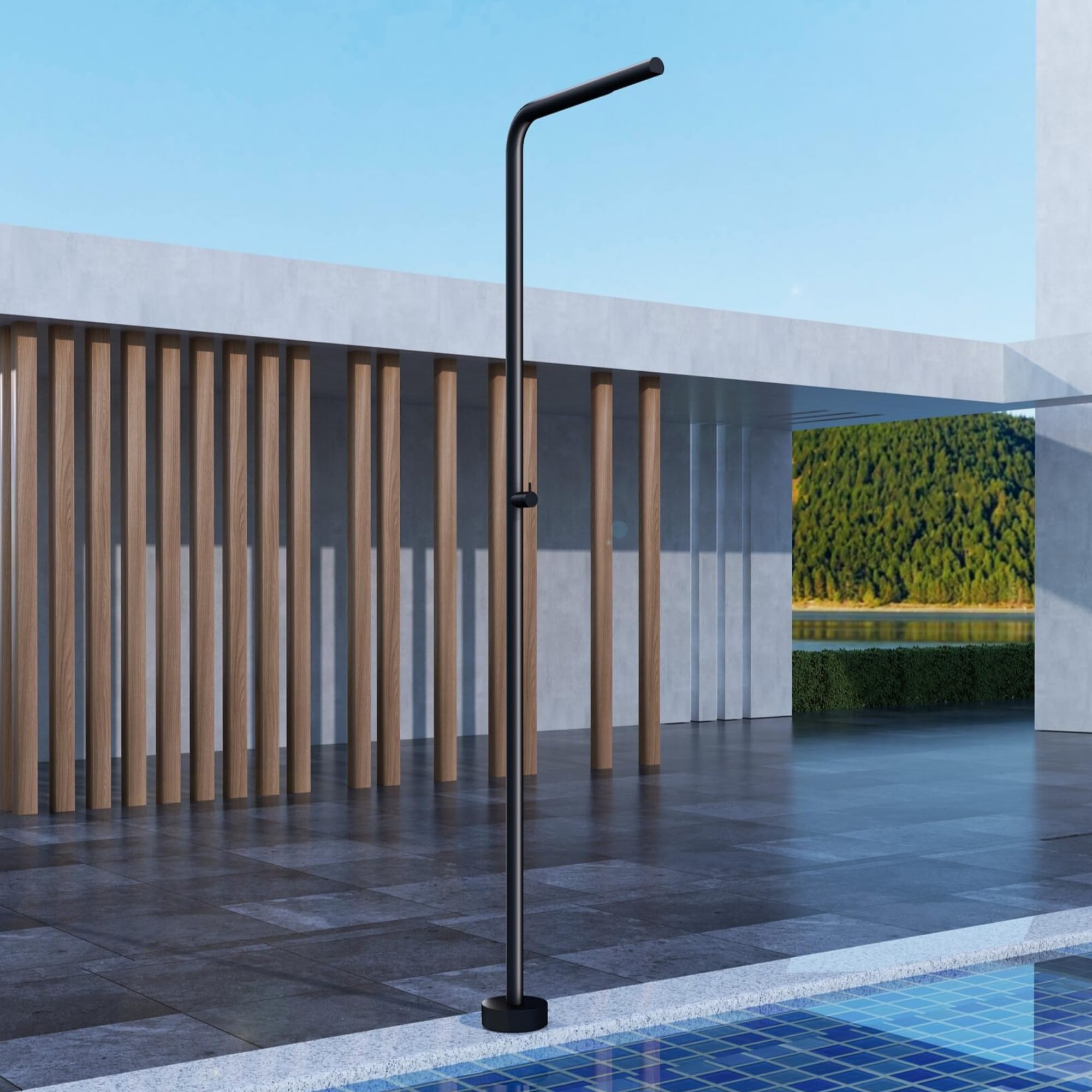 NOLUXA IMEX - Ducha Piscina Exterior Acero S.316 Negro Mate | Ducha Empotrada Suelo para Jardín, Piscina y Terraza | Grifería 1 vía (Agua Fría) con Rociador y Tratamiento Anticorrosión | Serie Texas
