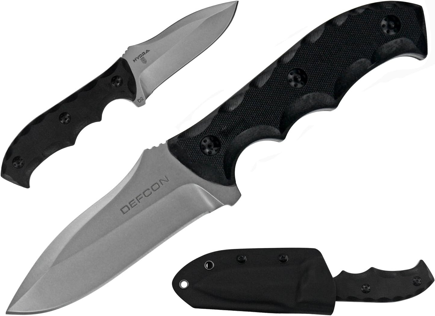Defcon TD004 7.5" Tactical Fixed Blade - D2 Steel Knife With G10 Handle & Sheath