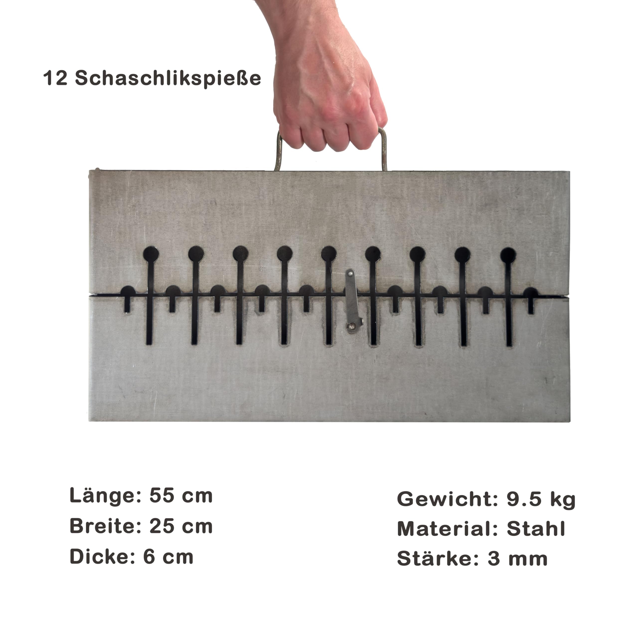 Mangal Grill Schaschlik Holzkohlegrill – Faltbarer BBQ Koffer-Grill aus 3 mm Stahl für 12 Spieße – Tragbarer Outdoor Kohlegrill für Camping, Garten, Picknick & Reisen